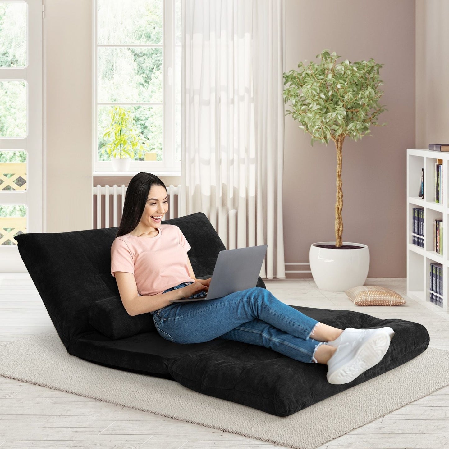 6 - Position Adjustable Sleeper Lounge Couch with 2 Pillows - DelightsDownSouth