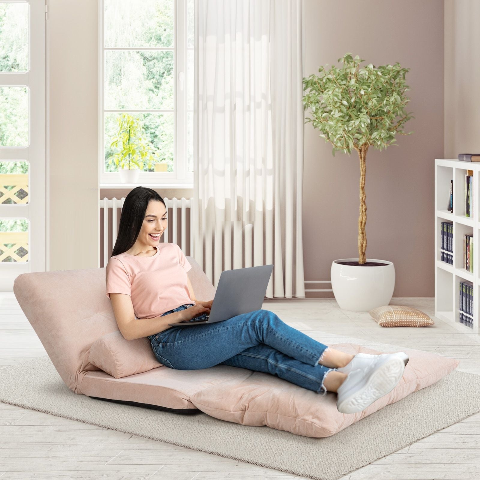 6 - Position Adjustable Sleeper Lounge Couch with 2 Pillows - DelightsDownSouth