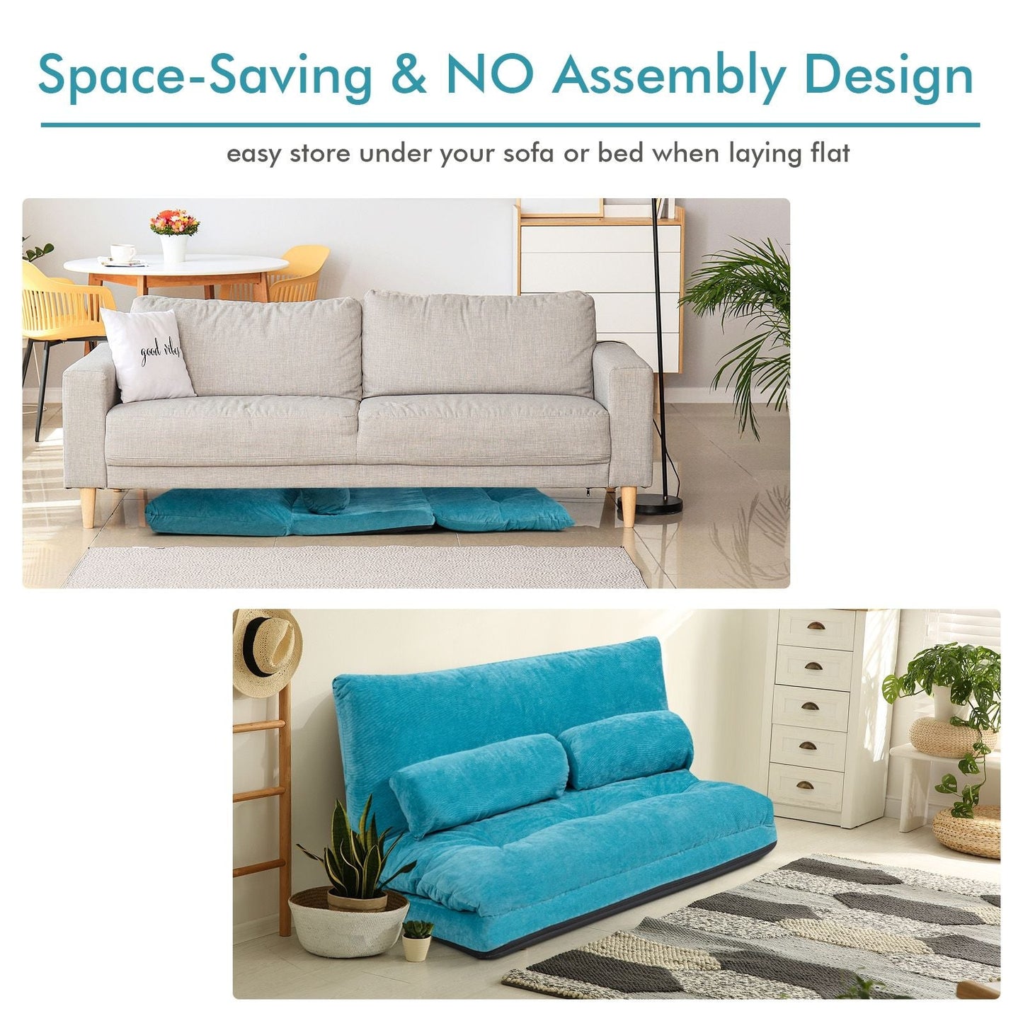 6 - Position Adjustable Sleeper Lounge Couch with 2 Pillows - DelightsDownSouth