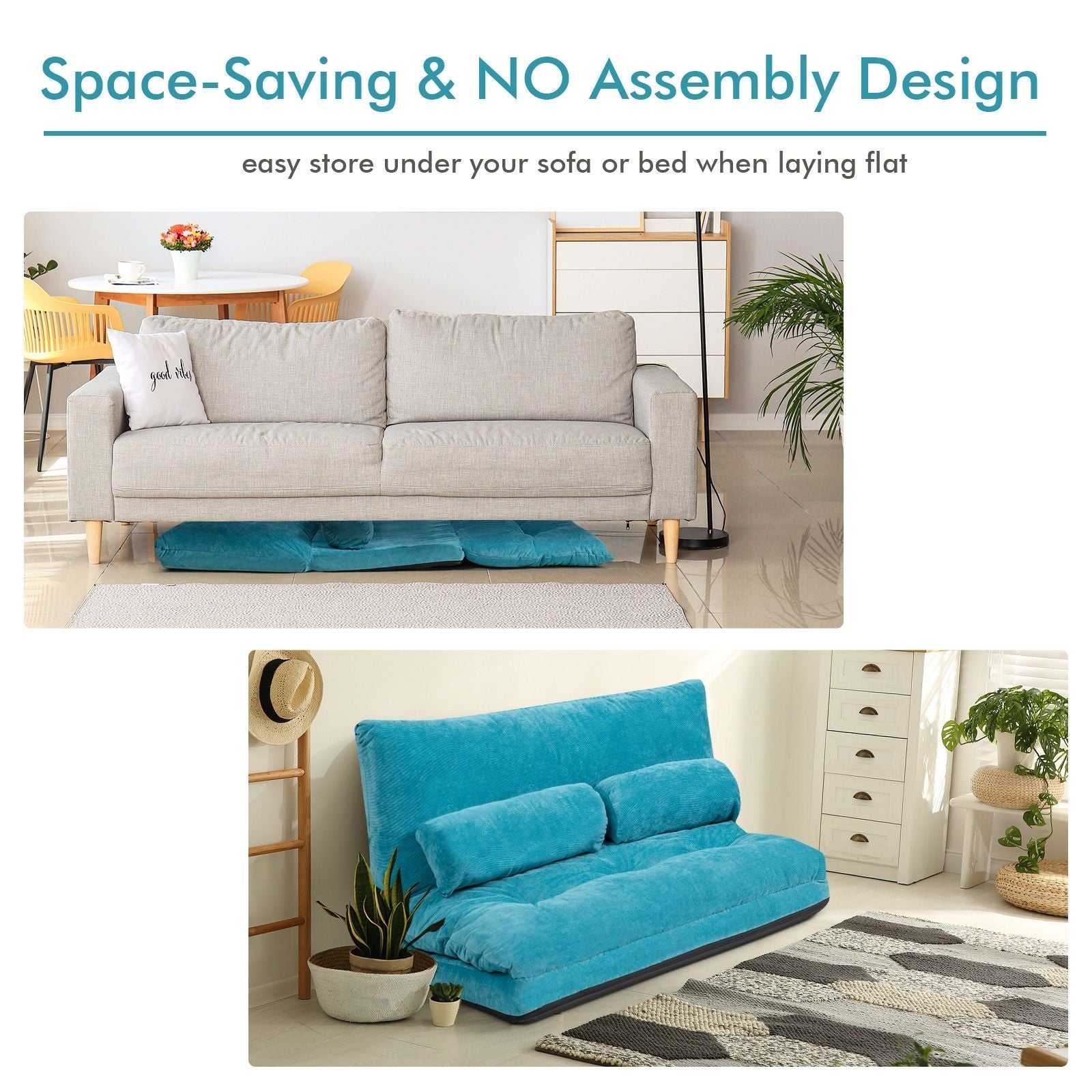 6 - Position Adjustable Sleeper Lounge Couch with 2 Pillows - DelightsDownSouth