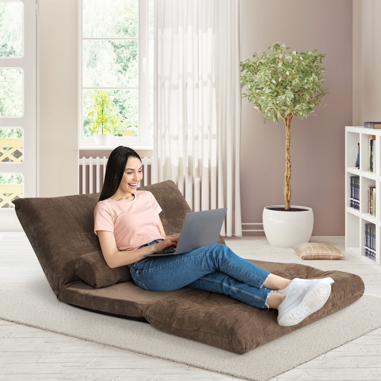 6 - Position Adjustable Sleeper Lounge Couch with 2 Pillows - DelightsDownSouth