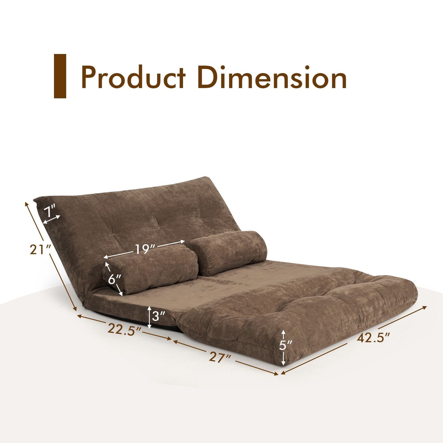6 - Position Adjustable Sleeper Lounge Couch with 2 Pillows - DelightsDownSouth