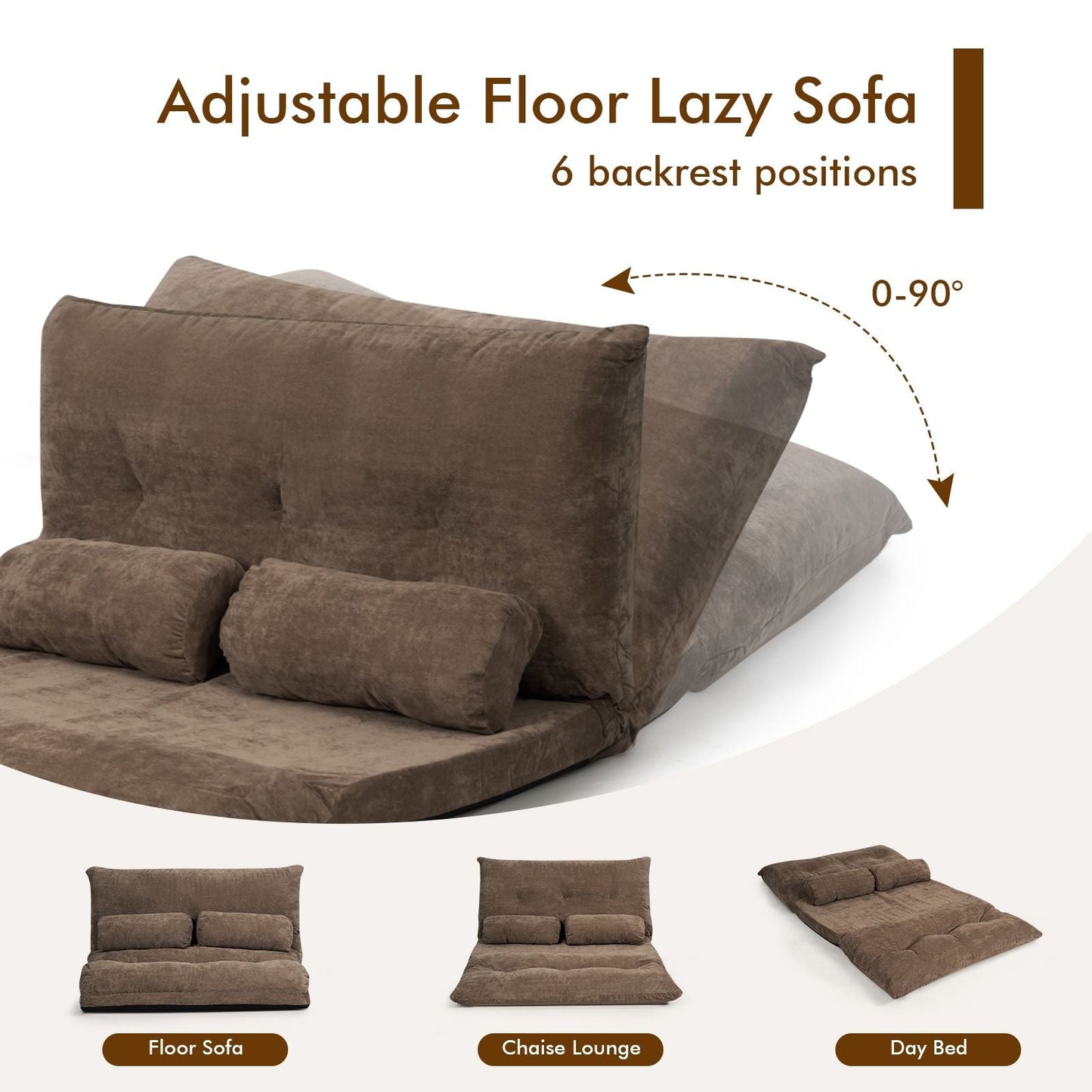 6 - Position Adjustable Sleeper Lounge Couch with 2 Pillows - DelightsDownSouth