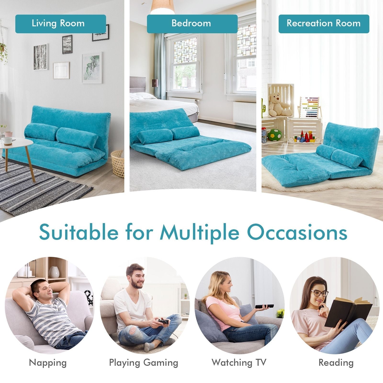 6 - Position Adjustable Sleeper Lounge Couch with 2 Pillows - DelightsDownSouth