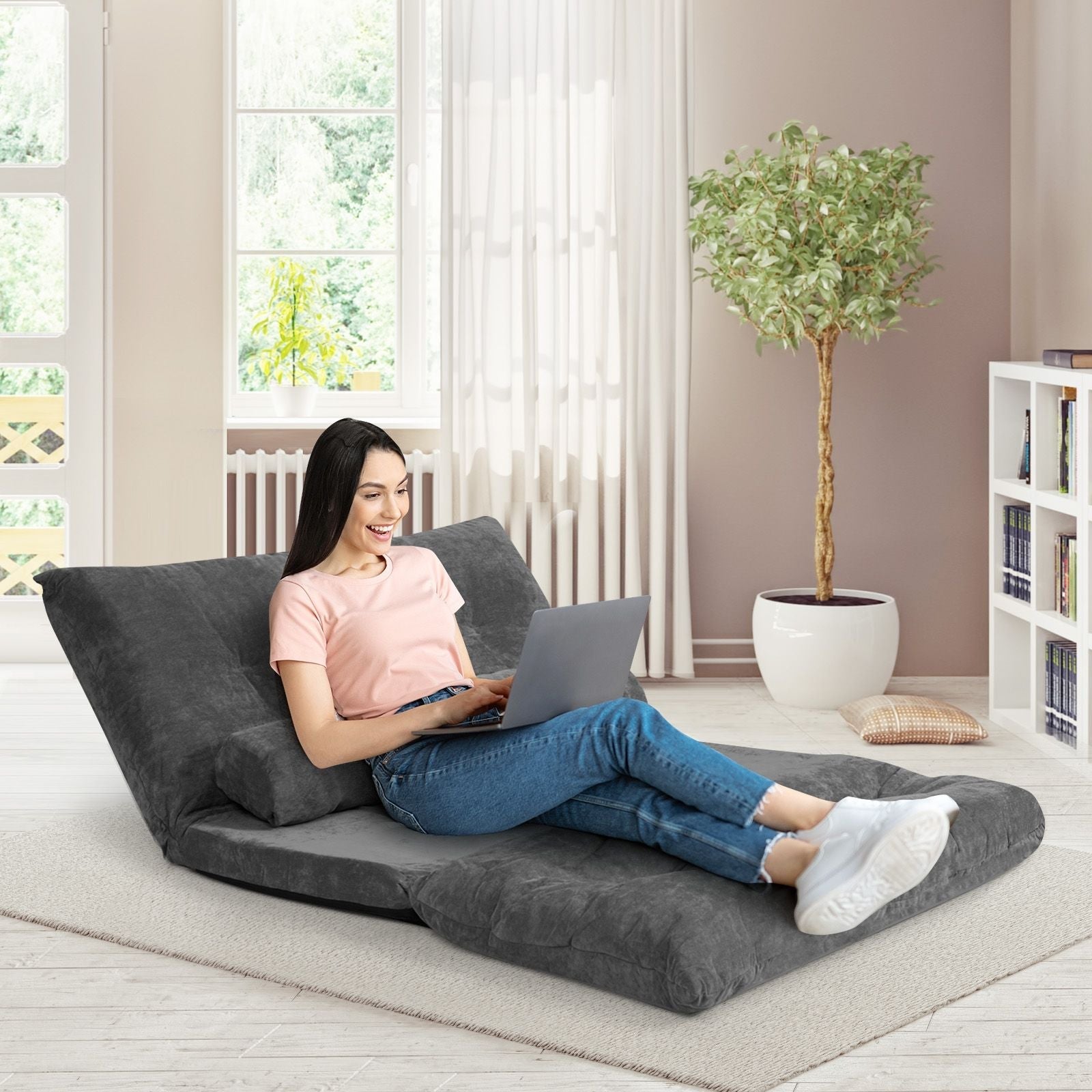 6 - Position Adjustable Sleeper Lounge Couch with 2 Pillows - DelightsDownSouth