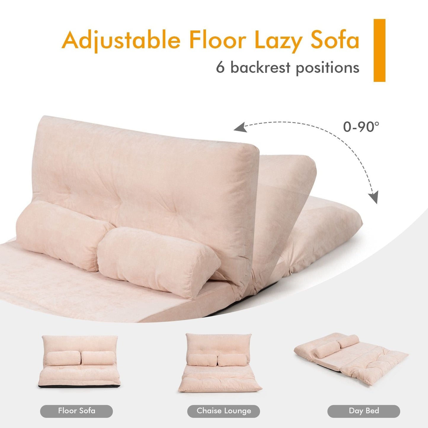 6 - Position Adjustable Sleeper Lounge Couch with 2 Pillows - DelightsDownSouth