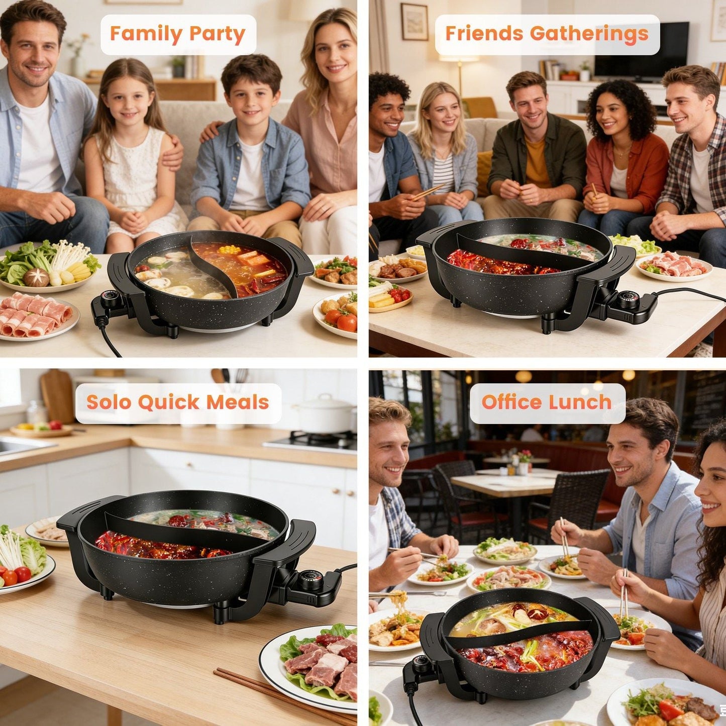 6L Large Capacity Electric Hot Pot with Divider, 5 Gear Adjustable Temperature Non - Stick Electric Cooker, Multifunctional Fondue Pot for 3 - 6 People with Cooking Tools - DelightsDownSouth