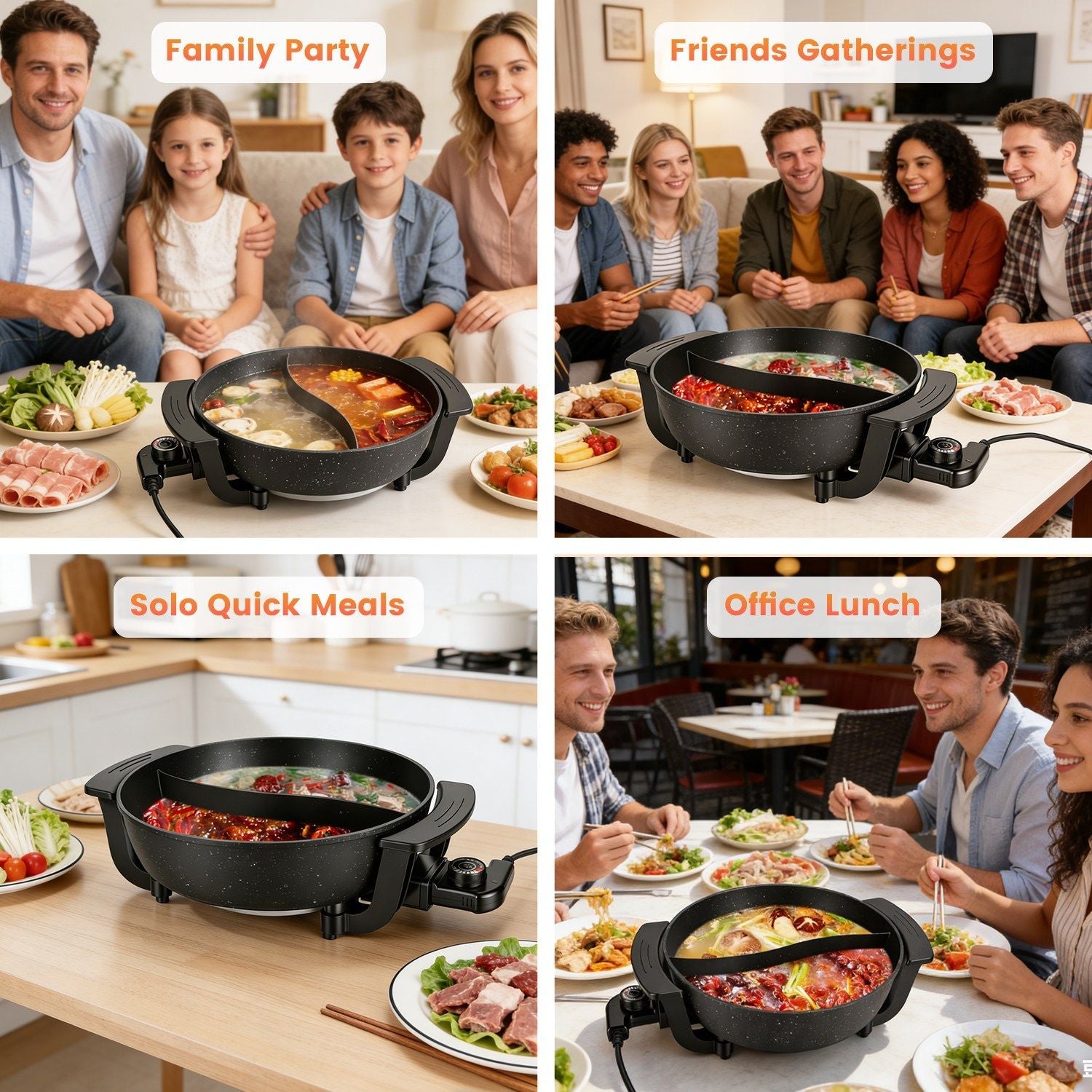 6L Large Capacity Electric Hot Pot with Divider, 5 Gear Adjustable Temperature Non - Stick Electric Cooker, Multifunctional Fondue Pot for 3 - 6 People with Cooking Tools - DelightsDownSouth