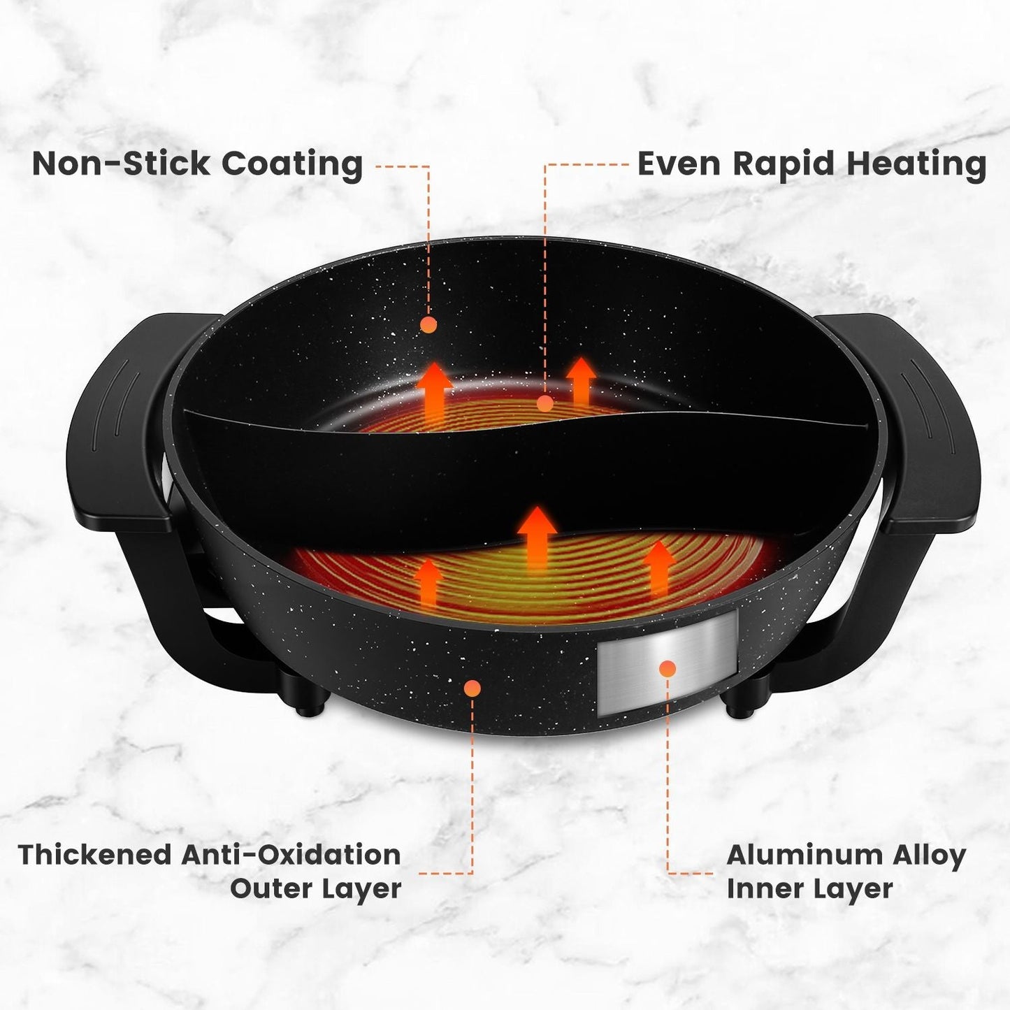 6L Large Capacity Electric Hot Pot with Divider, 5 Gear Adjustable Temperature Non - Stick Electric Cooker, Multifunctional Fondue Pot for 3 - 6 People with Cooking Tools - DelightsDownSouth