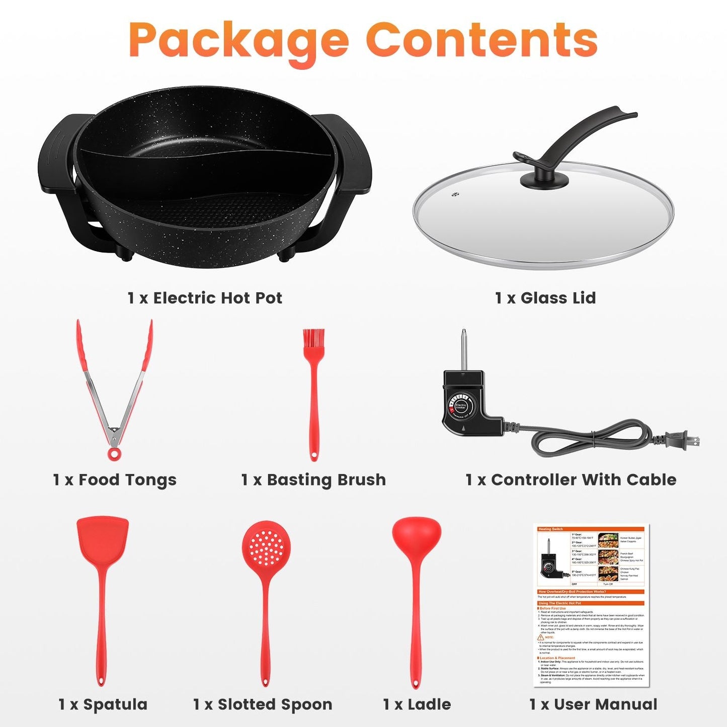 6L Large Capacity Electric Hot Pot with Divider, 5 Gear Adjustable Temperature Non - Stick Electric Cooker, Multifunctional Fondue Pot for 3 - 6 People with Cooking Tools - DelightsDownSouth