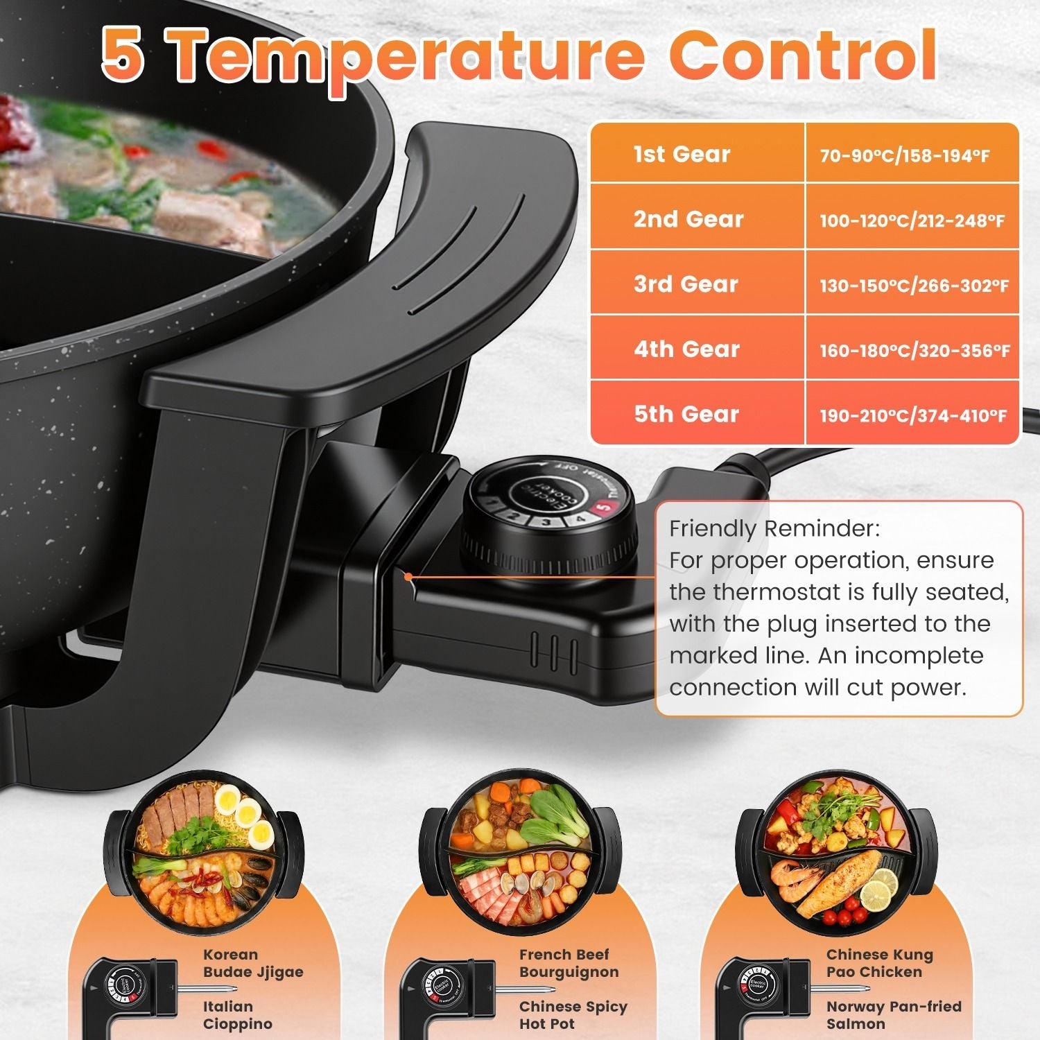 6L Large Capacity Electric Hot Pot with Divider, 5 Gear Adjustable Temperature Non - Stick Electric Cooker, Multifunctional Fondue Pot for 3 - 6 People with Cooking Tools - DelightsDownSouth