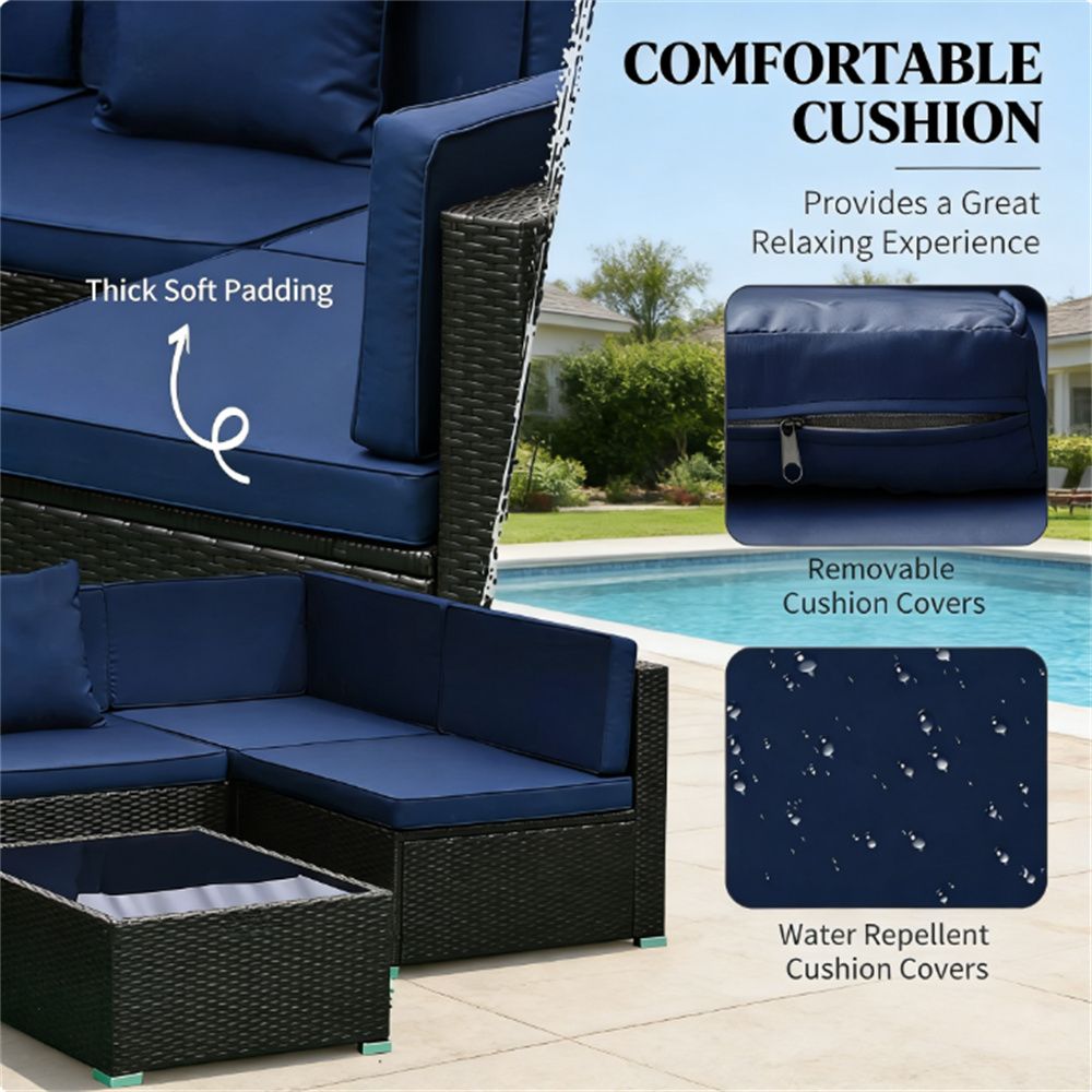 7 - piece courtyard furniture set, outdoor segmented sofa set, garden set, dark blue - DelightsDownSouth