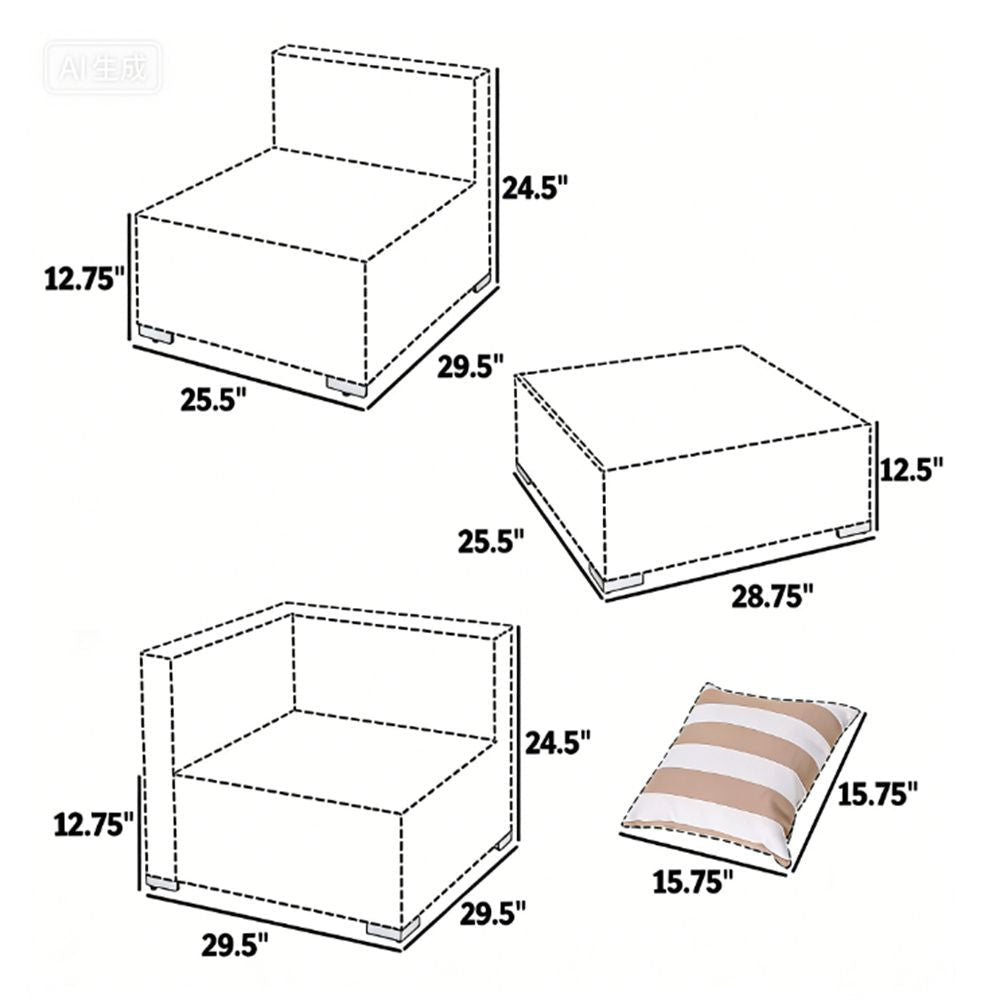 7 - piece courtyard furniture set, outdoor segmented sofa set, garden set, gray - DelightsDownSouth