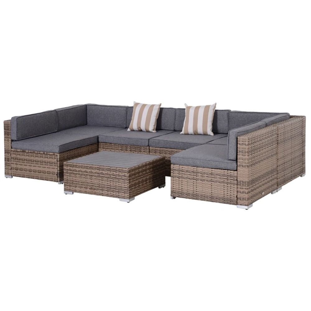7 - piece courtyard furniture set, outdoor segmented sofa set, garden set, gray - DelightsDownSouth