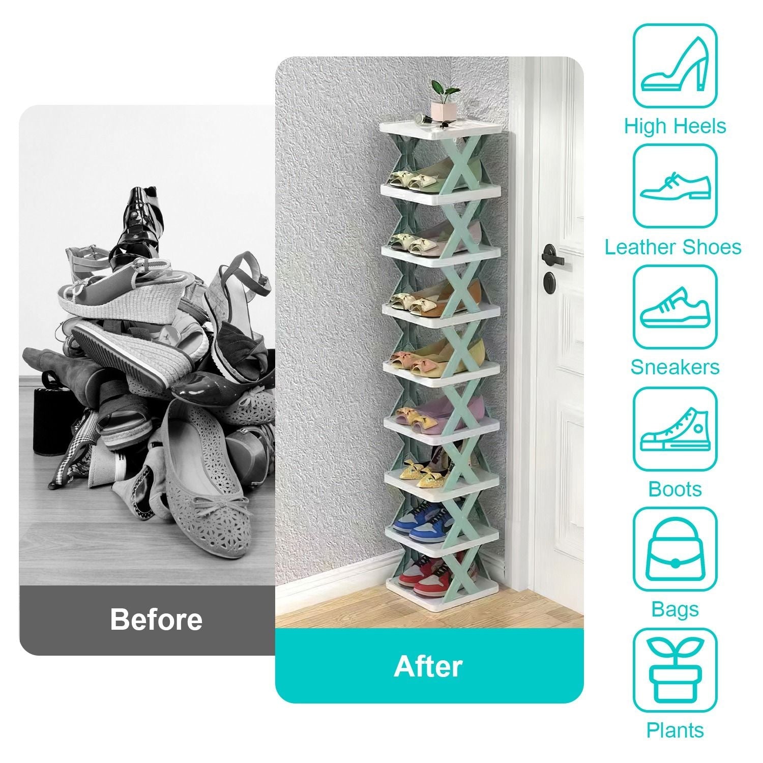 9Tier Narrow Entryway Shoe Rack Free Standing Vertical Shoe Organizer Plastic Shoes Storage Shelf Closet Hallway - DelightsDownSouth