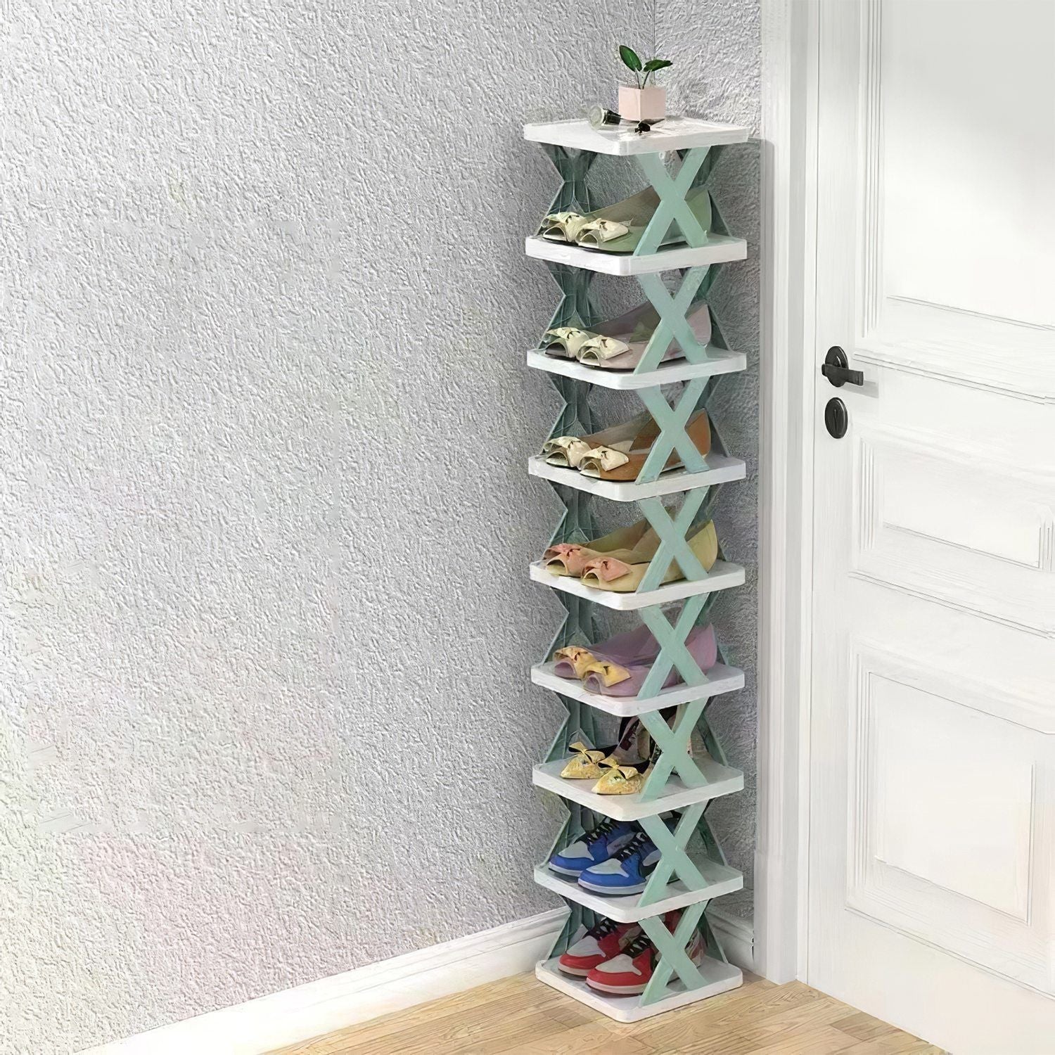 9Tier Narrow Entryway Shoe Rack Free Standing Vertical Shoe Organizer Plastic Shoes Storage Shelf Closet Hallway - DelightsDownSouth