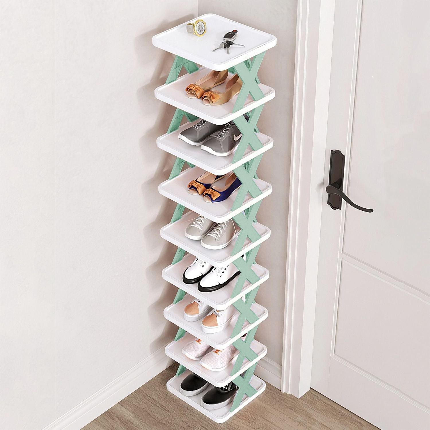 9Tier Narrow Entryway Shoe Rack Free Standing Vertical Shoe Organizer Plastic Shoes Storage Shelf Closet Hallway - DelightsDownSouth