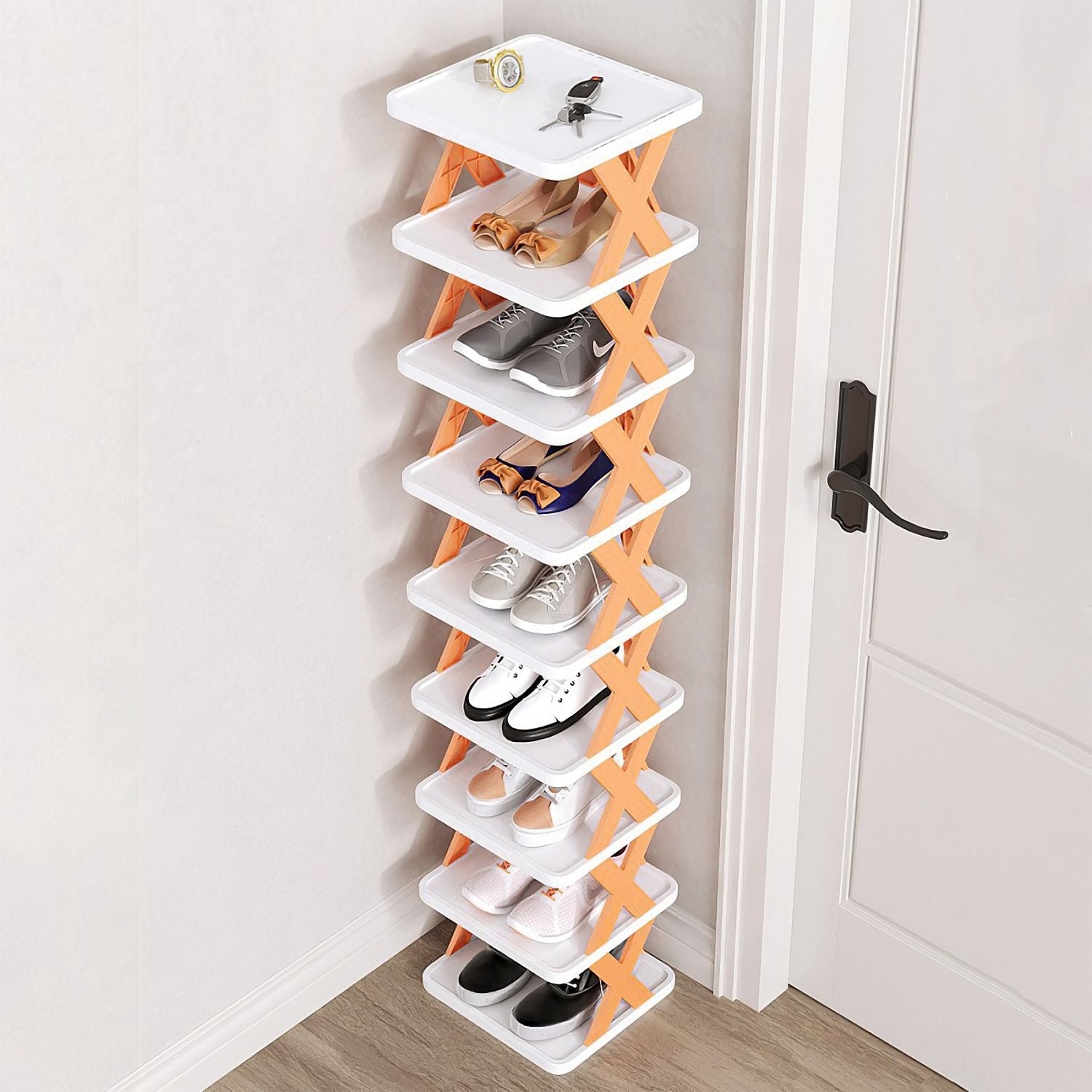 9Tier Narrow Entryway Shoe Rack Free Standing Vertical Shoe Organizer Plastic Shoes Storage Shelf Closet Hallway - DelightsDownSouth