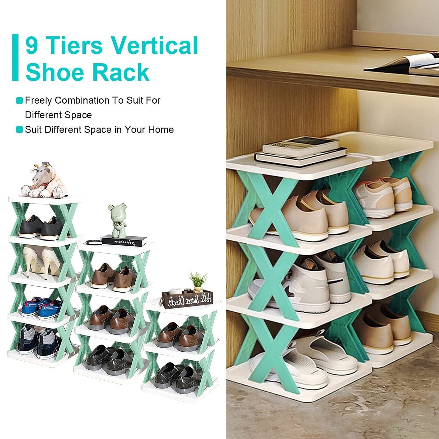 9Tier Narrow Entryway Shoe Rack Free Standing Vertical Shoe Organizer Plastic Shoes Storage Shelf Closet Hallway - DelightsDownSouth