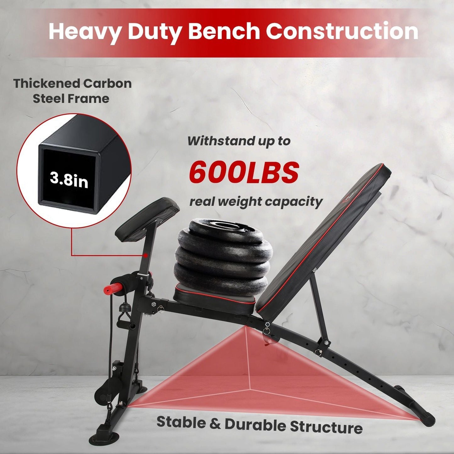 Adjustable Weight Bench with Preacher Curl Pad Resistance Bands Leg Extension Foldable Strength Training Workout Bench for Home Gym Full Body Exercise Stable Decline Incline Bench - DelightsDownSouth