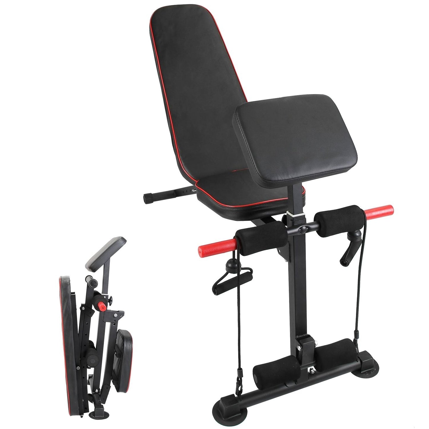 Adjustable Weight Bench with Preacher Curl Pad Resistance Bands Leg Extension Foldable Strength Training Workout Bench for Home Gym Full Body Exercise Stable Decline Incline Bench - DelightsDownSouth