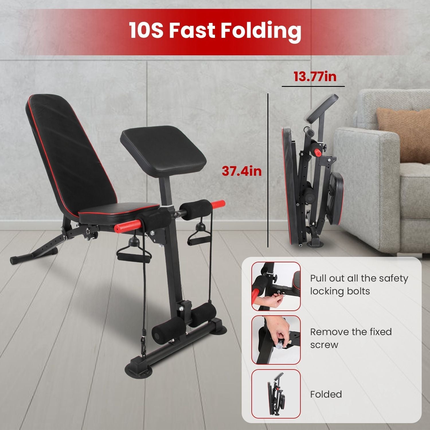 Adjustable Weight Bench with Preacher Curl Pad Resistance Bands Leg Extension Foldable Strength Training Workout Bench for Home Gym Full Body Exercise Stable Decline Incline Bench - DelightsDownSouth