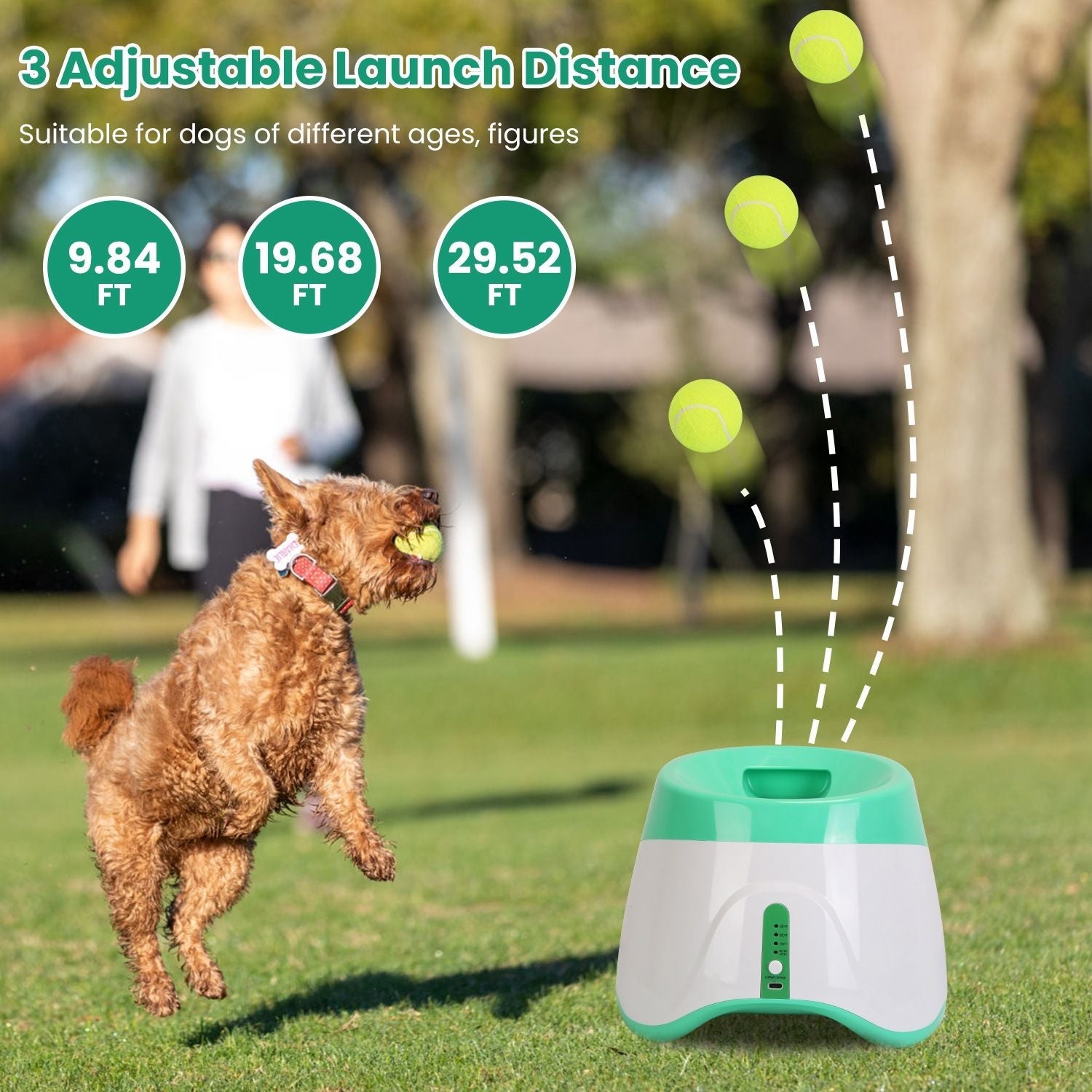 Automatic Dog Ball Launcher Included 6 Tennis Balls Dog With 3 Adjustable Launch Distance Interactive Ball Thrower Fetch Machine For Small Medium Dogs - DelightsDownSouth