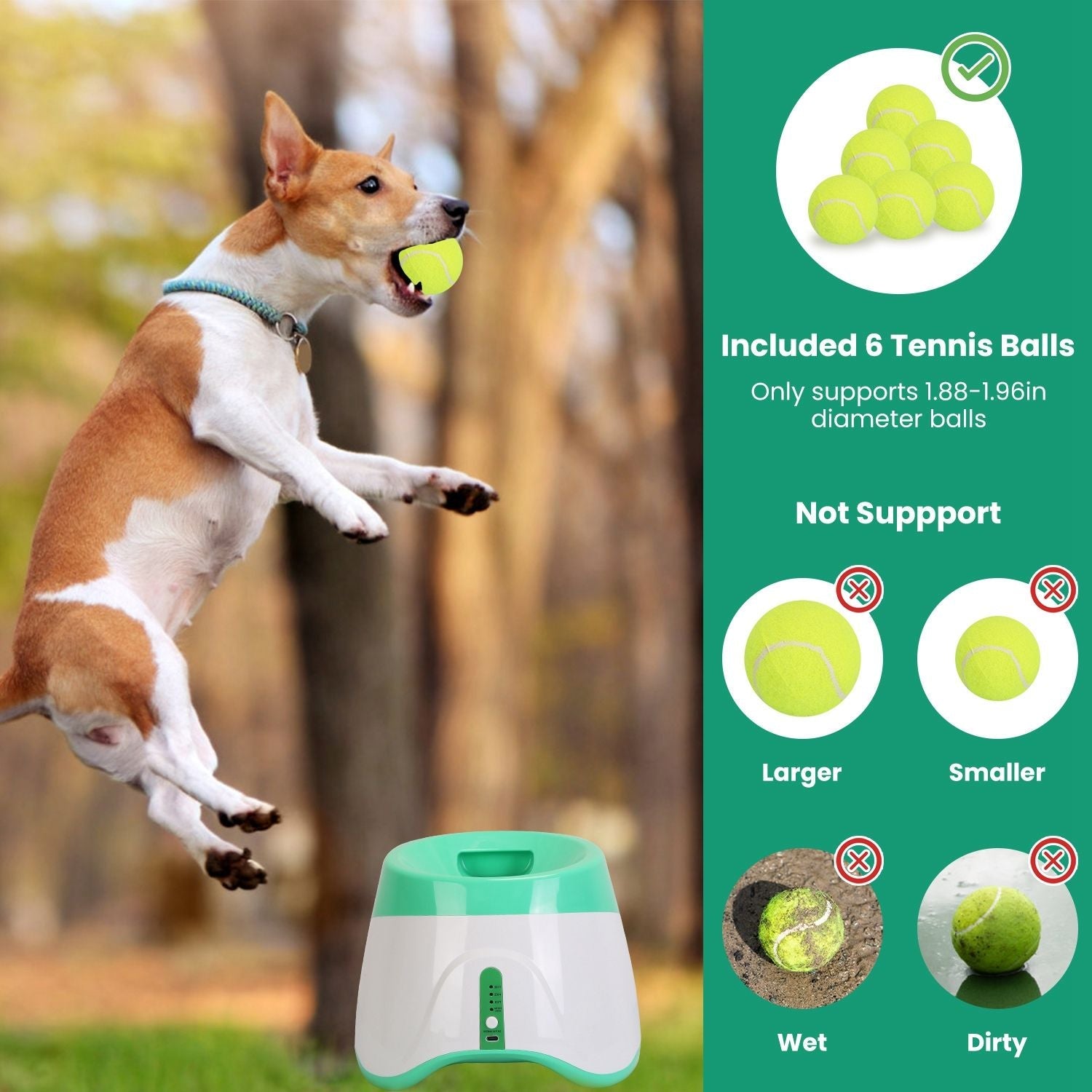 Automatic Dog Ball Launcher Included 6 Tennis Balls Dog With 3 Adjustable Launch Distance Interactive Ball Thrower Fetch Machine For Small Medium Dogs - DelightsDownSouth
