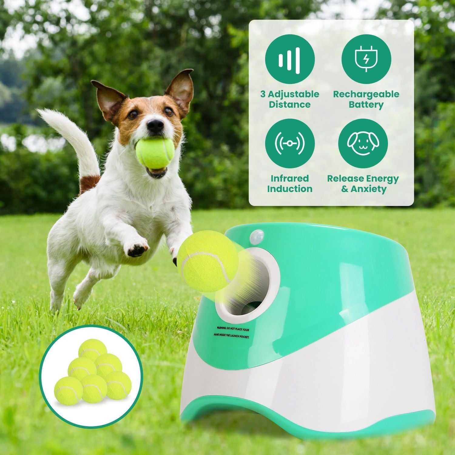 Automatic Dog Ball Launcher Included 6 Tennis Balls Dog With 3 Adjustable Launch Distance Interactive Ball Thrower Fetch Machine For Small Medium Dogs - DelightsDownSouth