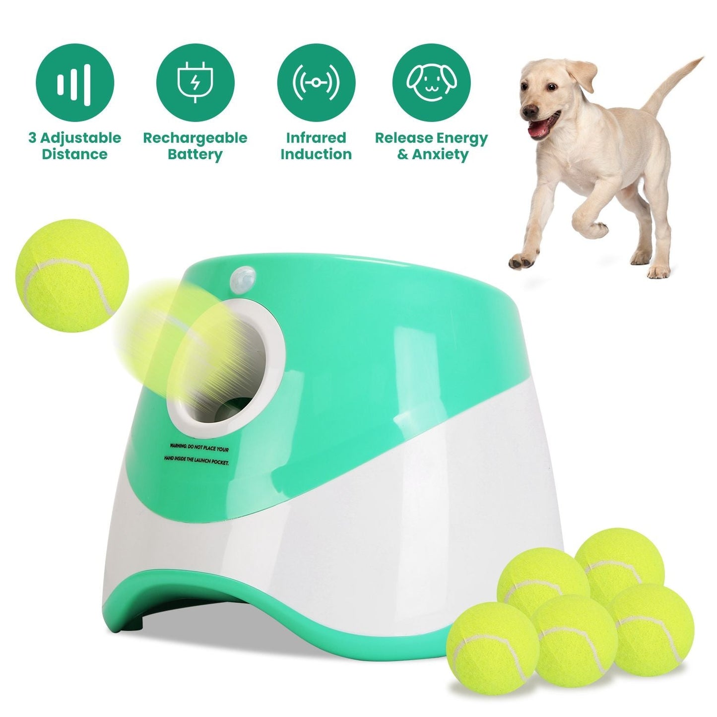 Automatic Dog Ball Launcher Included 6 Tennis Balls Dog With 3 Adjustable Launch Distance Interactive Ball Thrower Fetch Machine For Small Medium Dogs - DelightsDownSouth