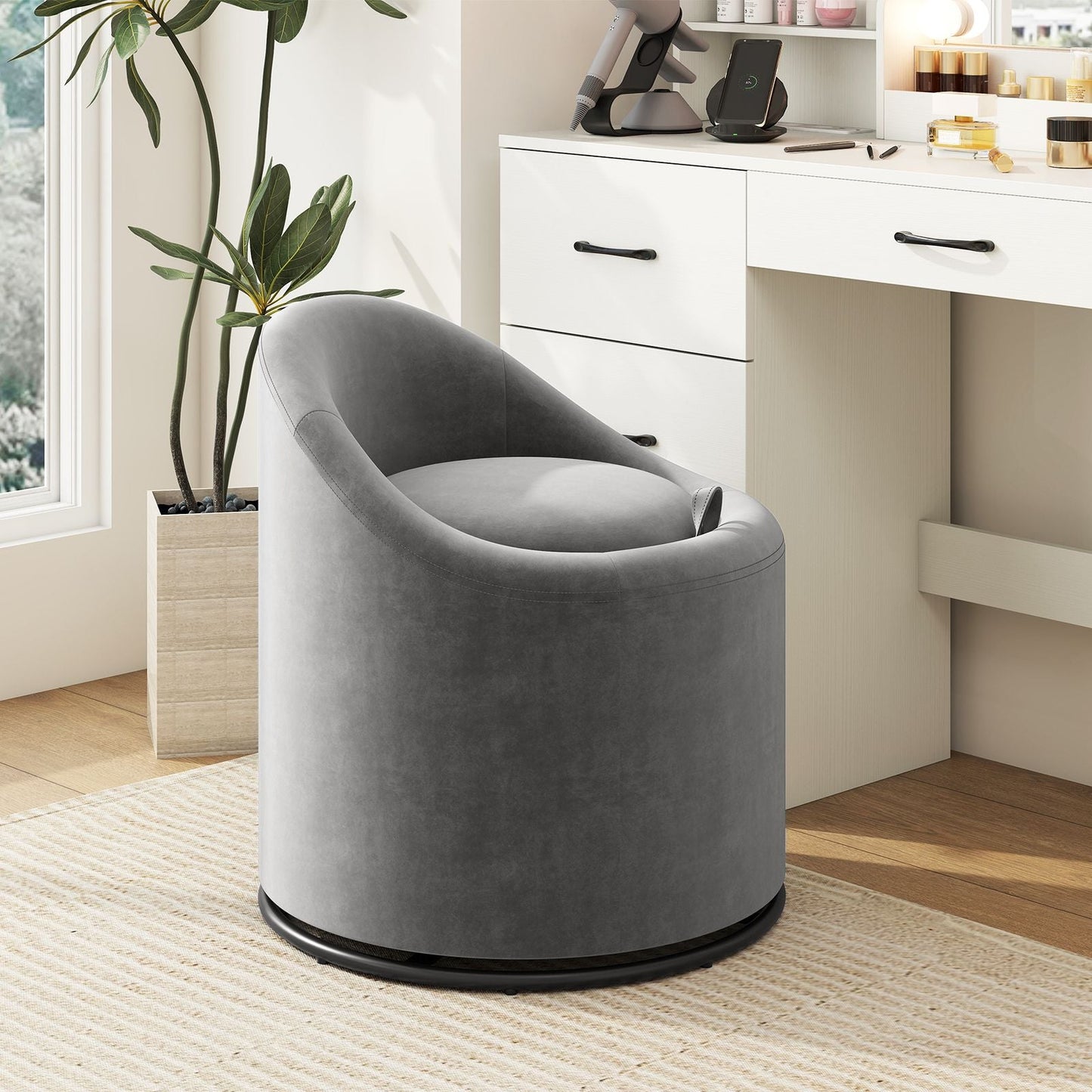 Barrel Chair with Storage 360° Swivel Upholstered Vanity Chair - DelightsDownSouth