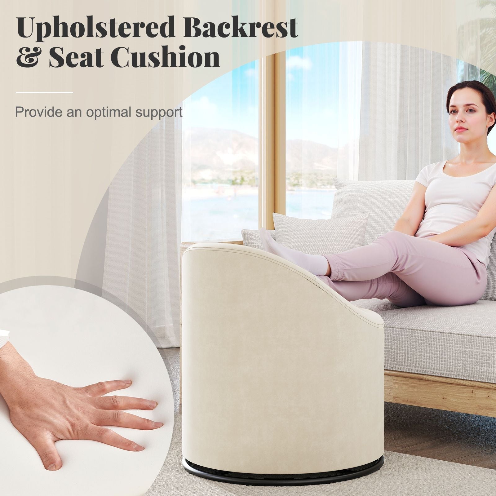 Barrel Chair with Storage 360° Swivel Upholstered Vanity Chair - DelightsDownSouth