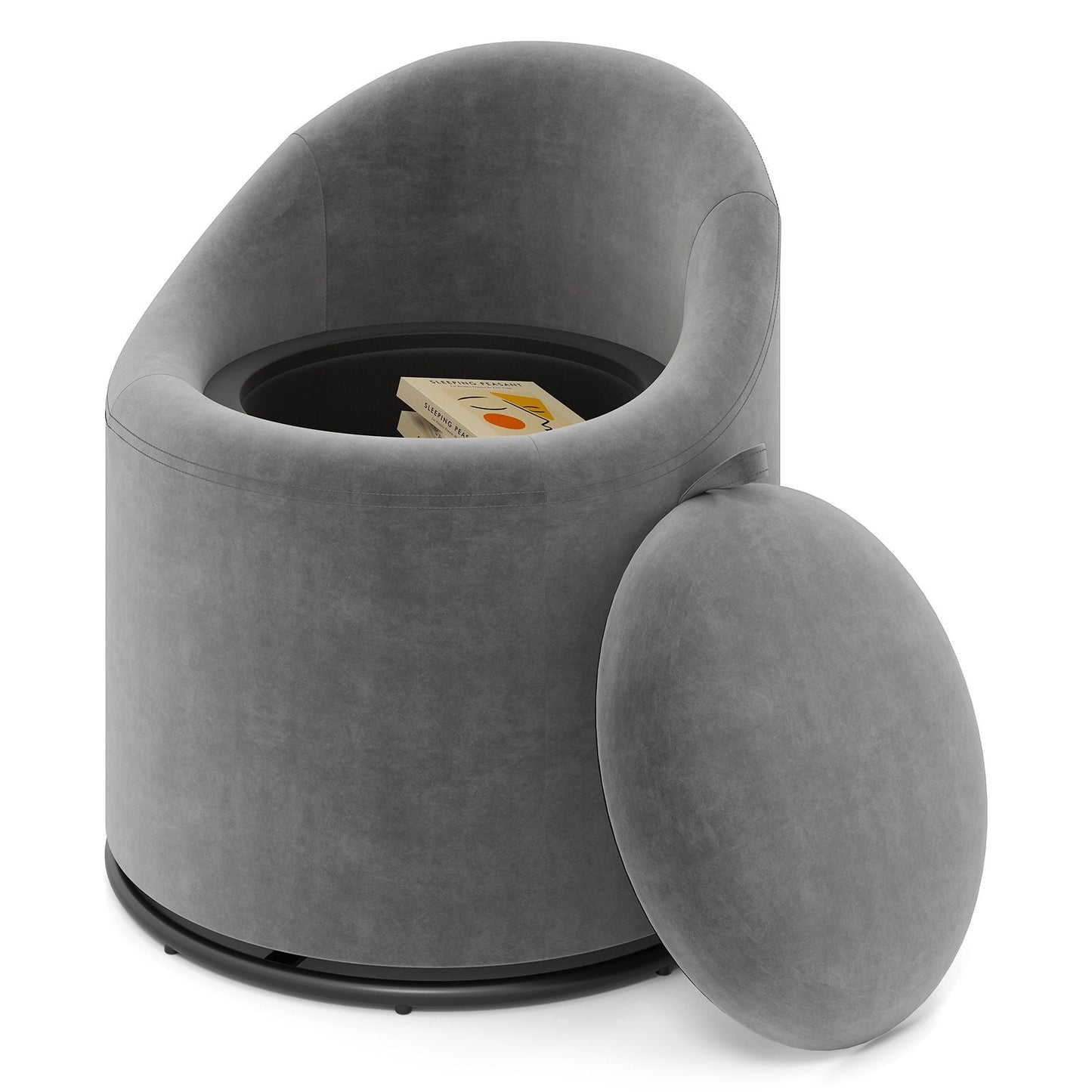 Barrel Chair with Storage 360° Swivel Upholstered Vanity Chair - DelightsDownSouth