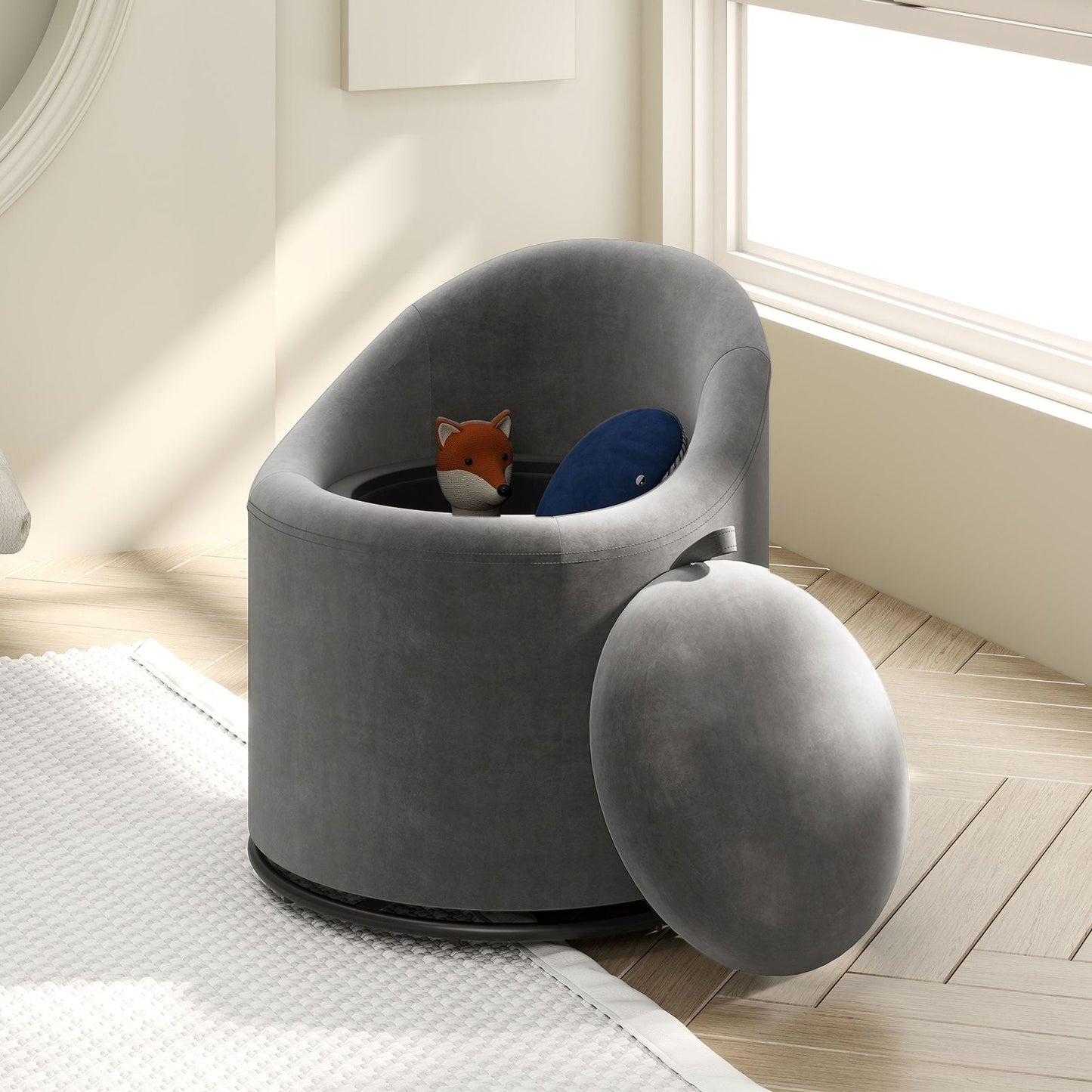 Barrel Chair with Storage 360° Swivel Upholstered Vanity Chair - DelightsDownSouth