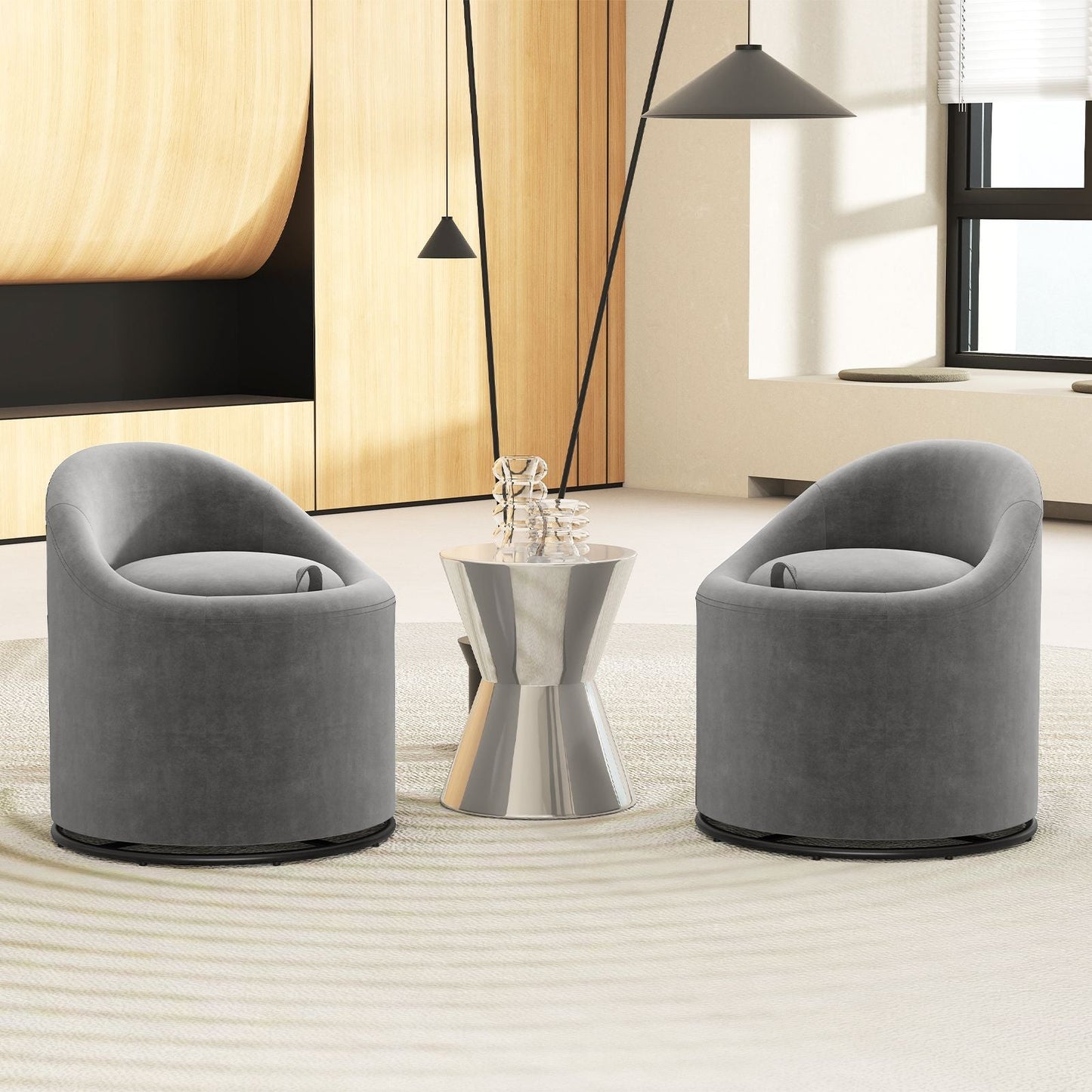 Barrel Chair with Storage 360° Swivel Upholstered Vanity Chair - DelightsDownSouth