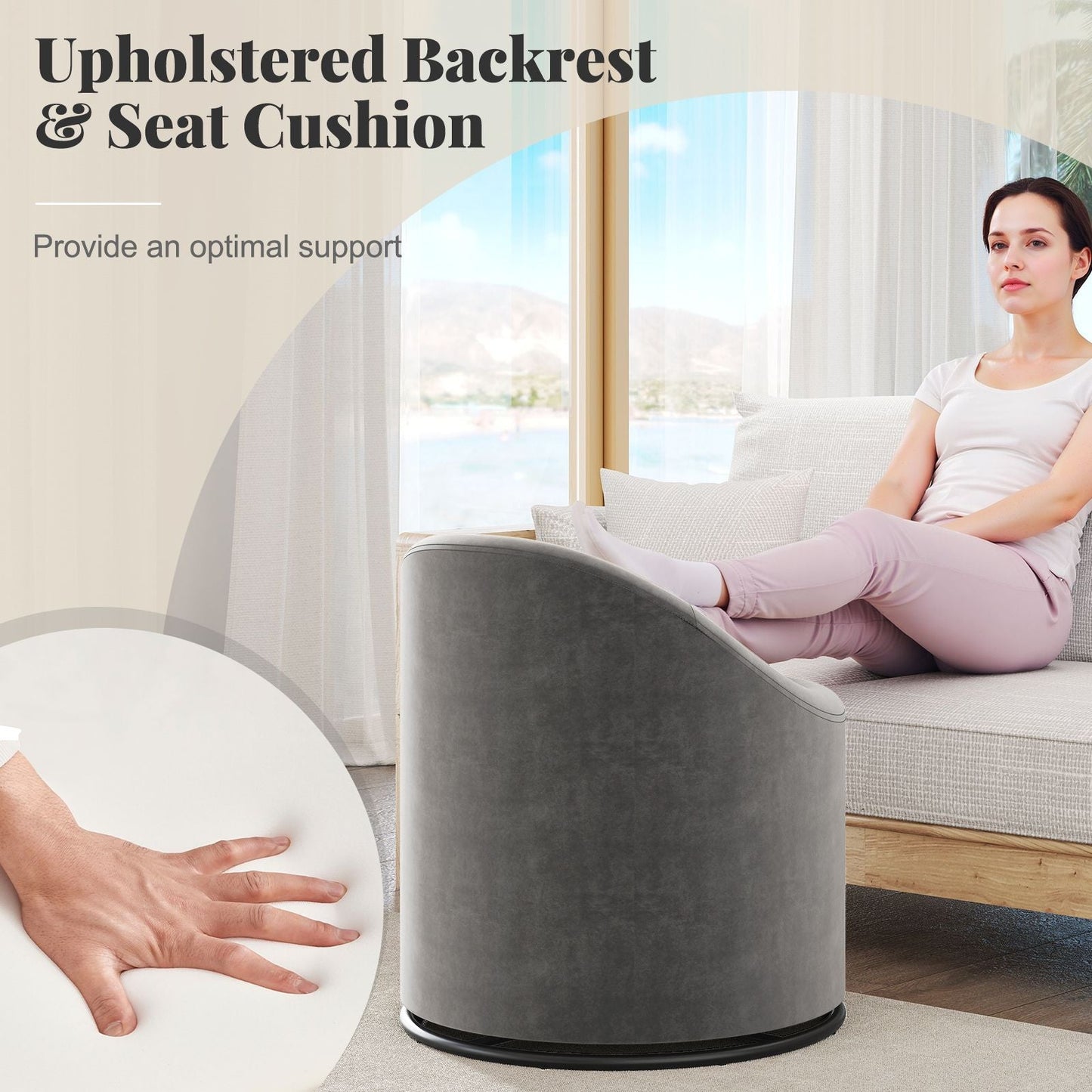 Barrel Chair with Storage 360° Swivel Upholstered Vanity Chair - DelightsDownSouth