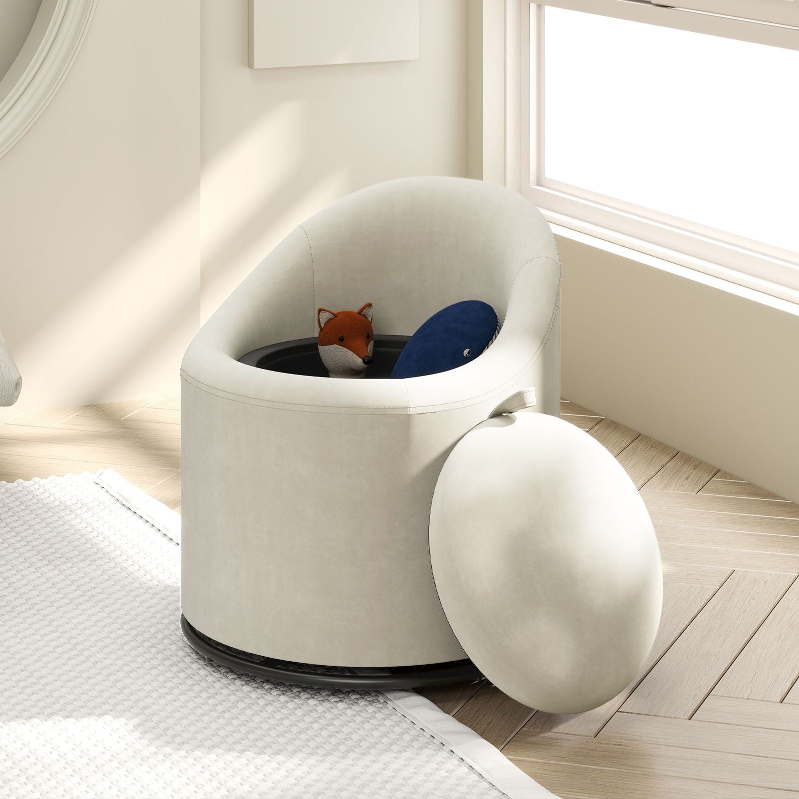 Barrel Chair with Storage 360° Swivel Upholstered Vanity Chair - DelightsDownSouth