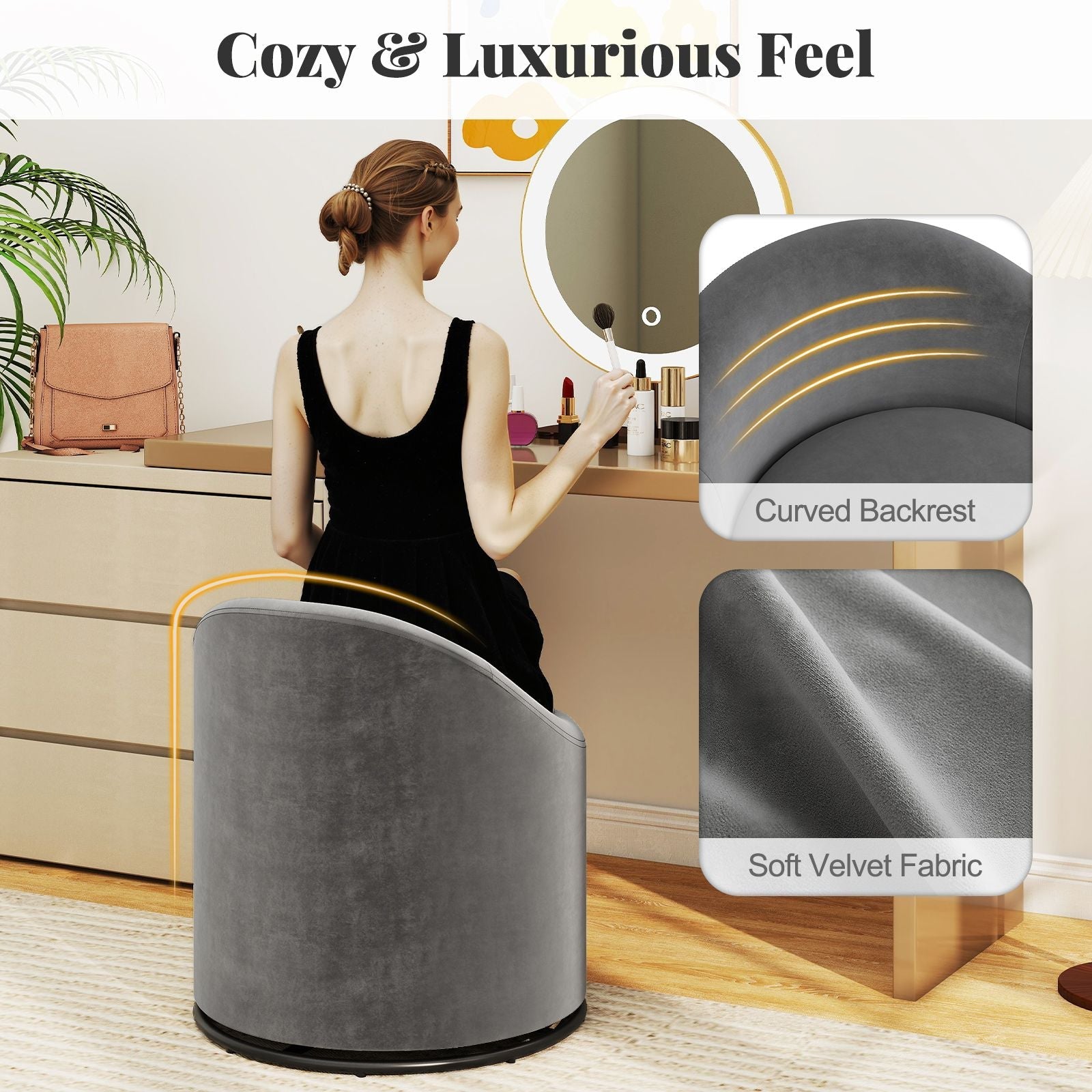 Barrel Chair with Storage 360° Swivel Upholstered Vanity Chair - DelightsDownSouth