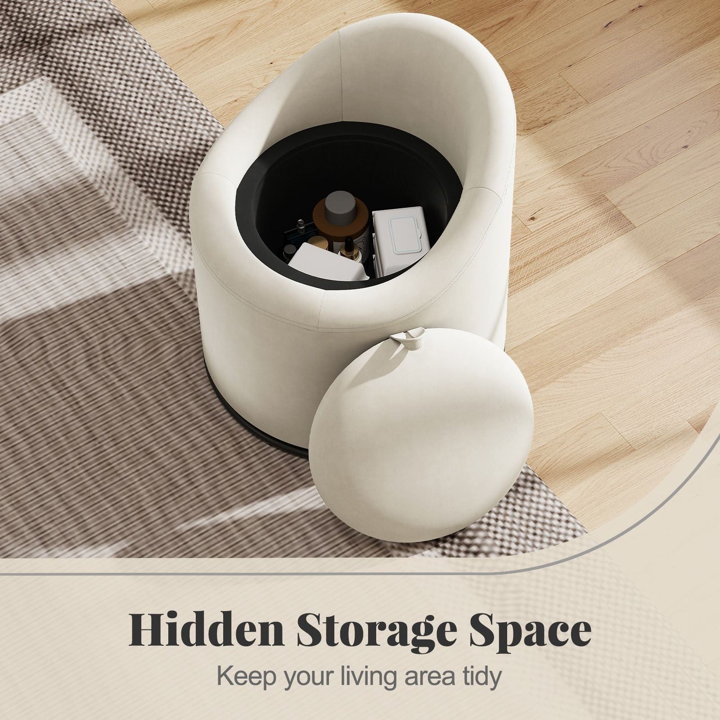 Barrel Chair with Storage 360° Swivel Upholstered Vanity Chair - DelightsDownSouth