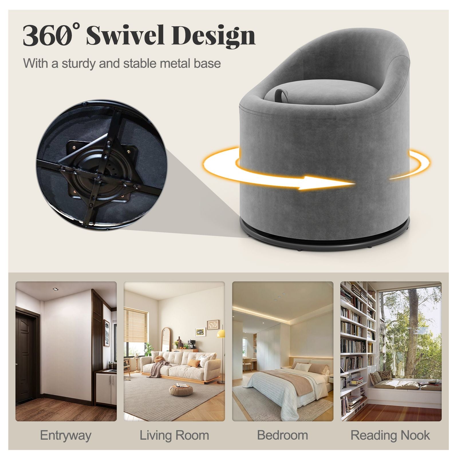 Barrel Chair with Storage 360° Swivel Upholstered Vanity Chair - DelightsDownSouth