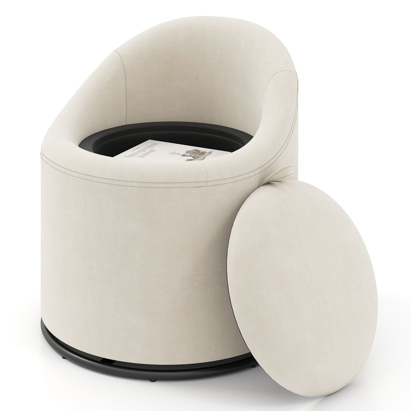 Barrel Chair with Storage 360° Swivel Upholstered Vanity Chair - DelightsDownSouth
