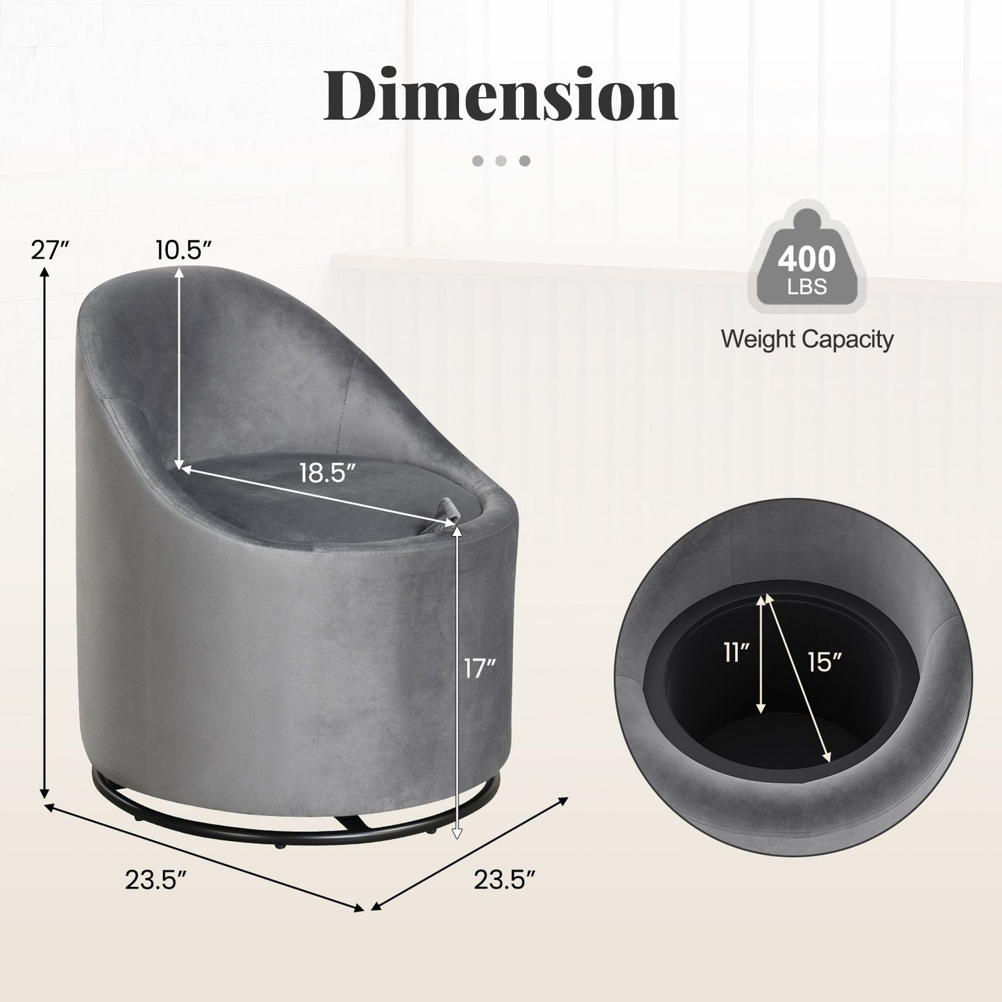 Barrel Chair with Storage 360° Swivel Upholstered Vanity Chair - DelightsDownSouth