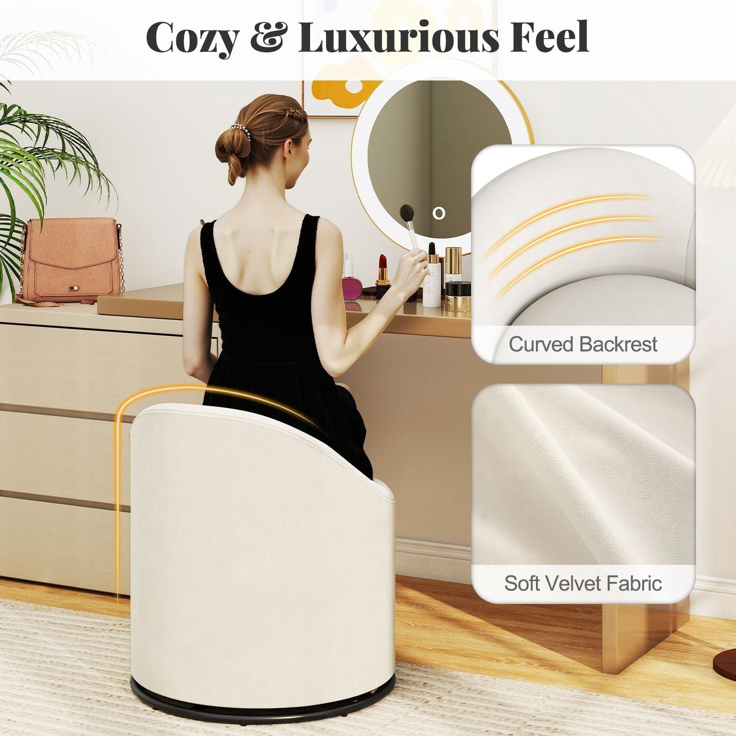 Barrel Chair with Storage 360° Swivel Upholstered Vanity Chair - DelightsDownSouth