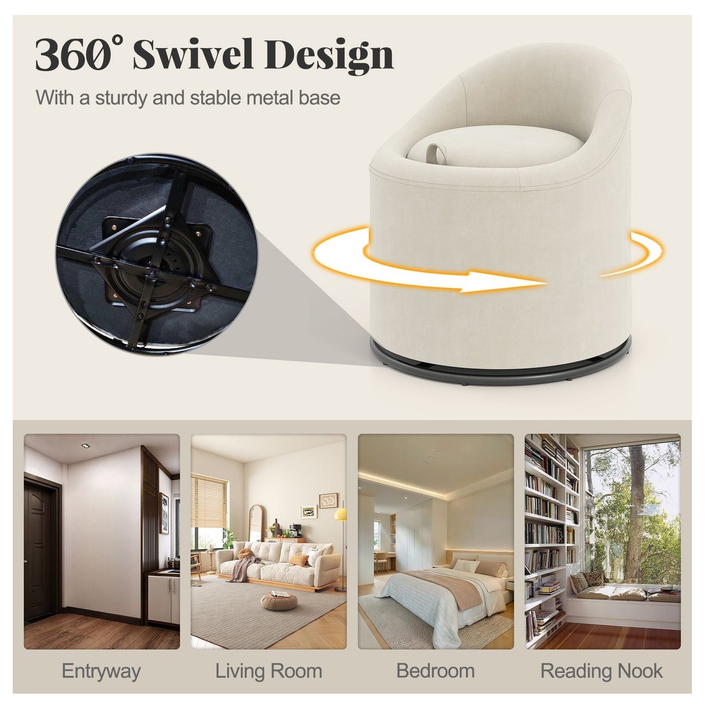Barrel Chair with Storage 360° Swivel Upholstered Vanity Chair - DelightsDownSouth