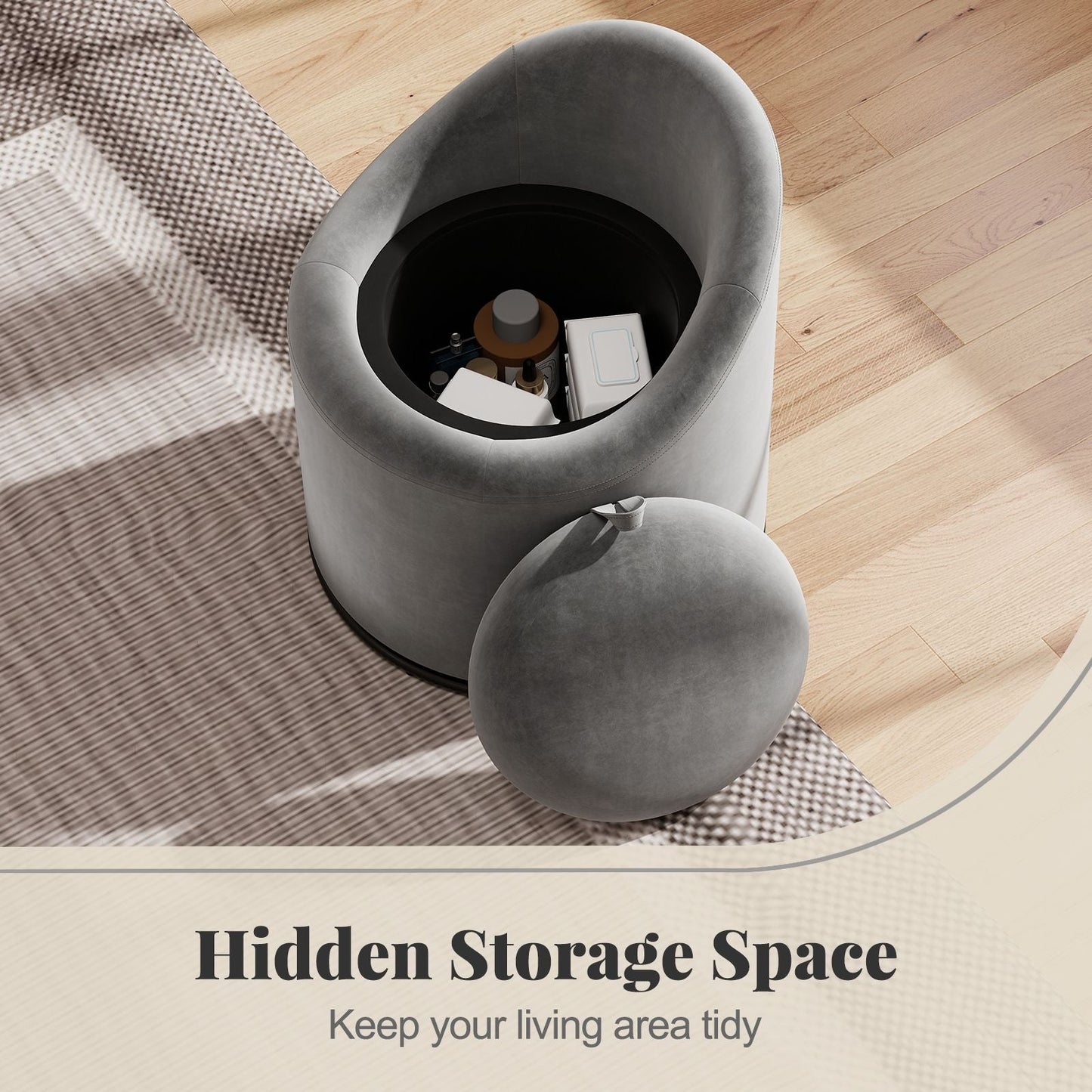 Barrel Chair with Storage 360° Swivel Upholstered Vanity Chair - DelightsDownSouth