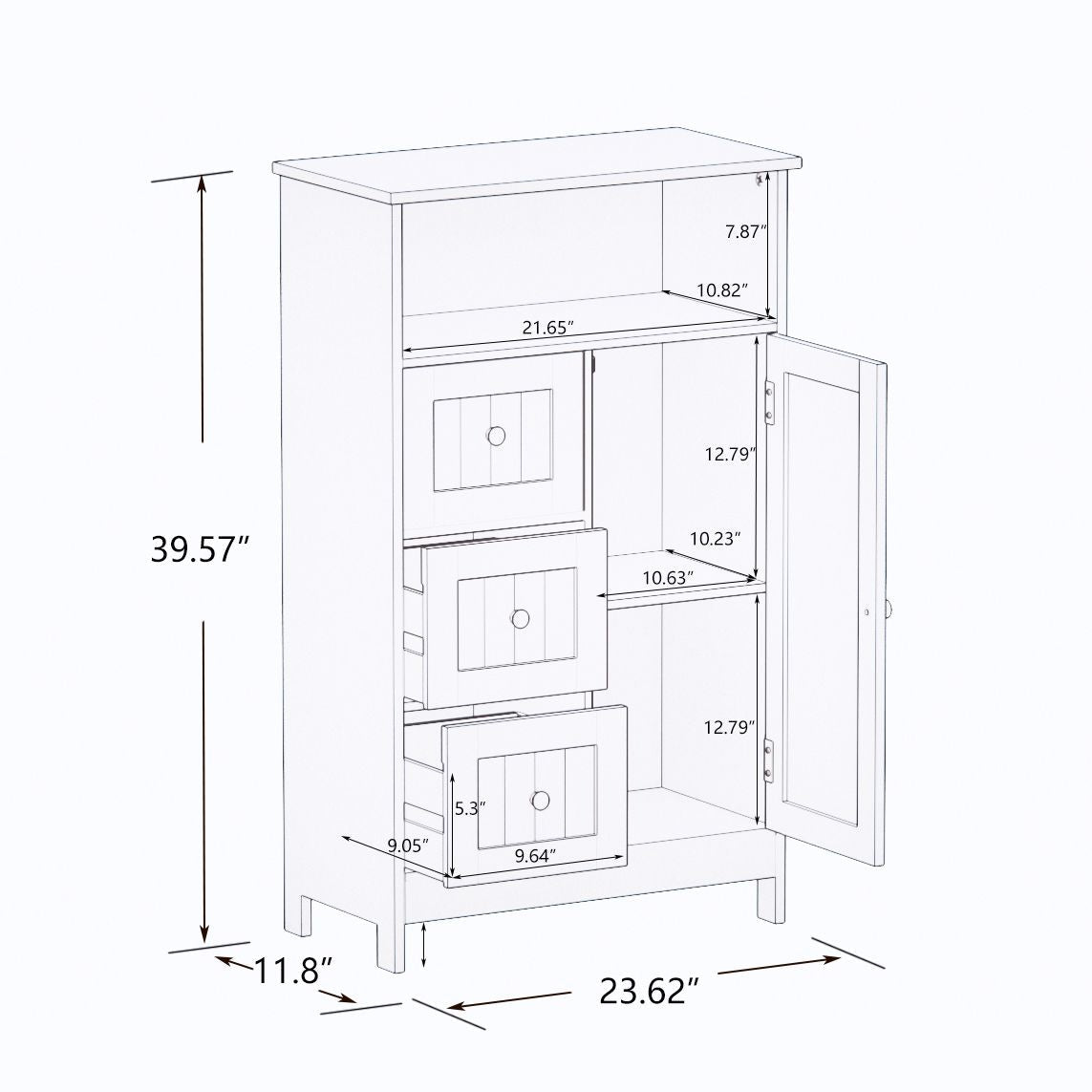 Bathroom standing storage cabinet with 3 drawers and 1 door - White - DelightsDownSouth