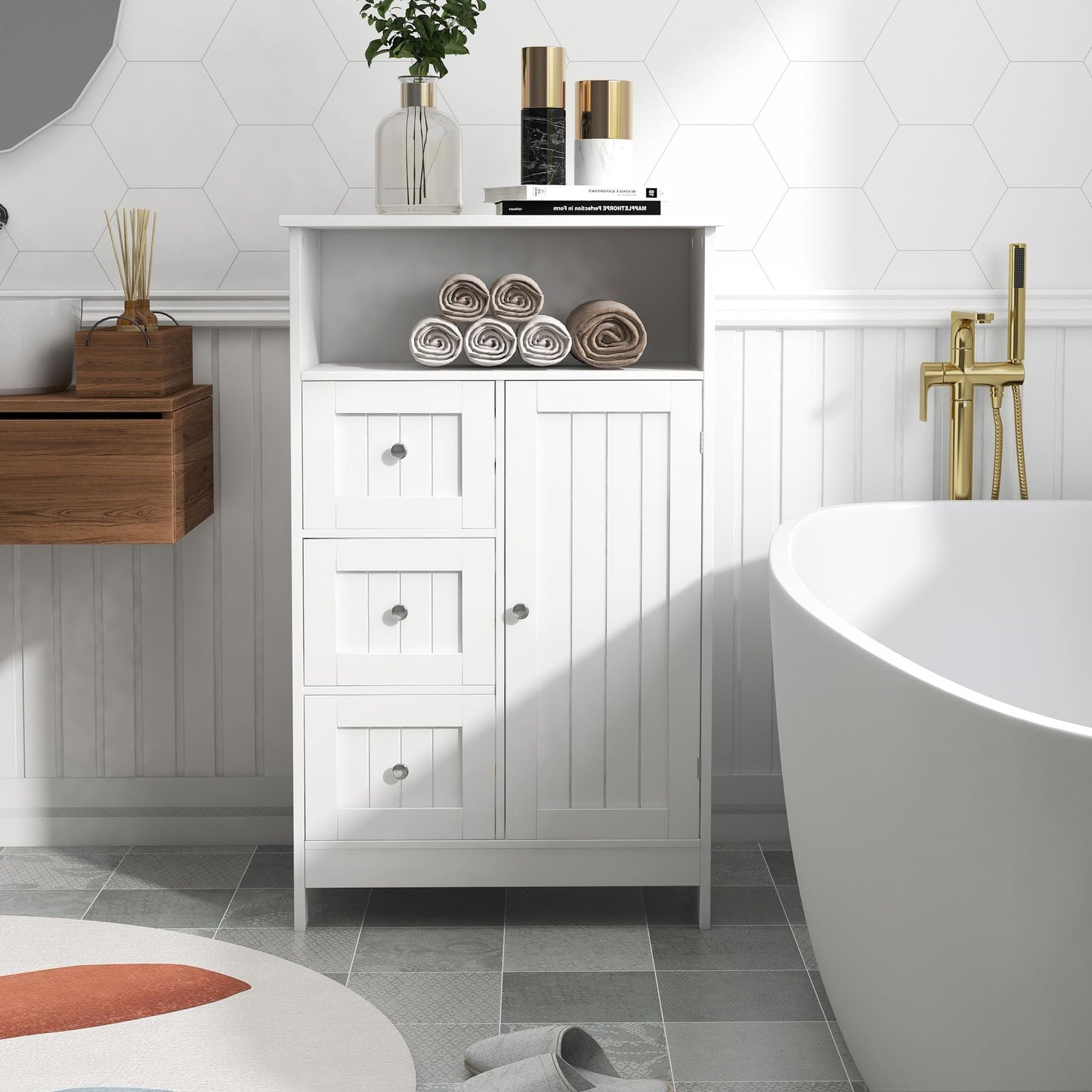 Bathroom standing storage cabinet with 3 drawers and 1 door - White - DelightsDownSouth