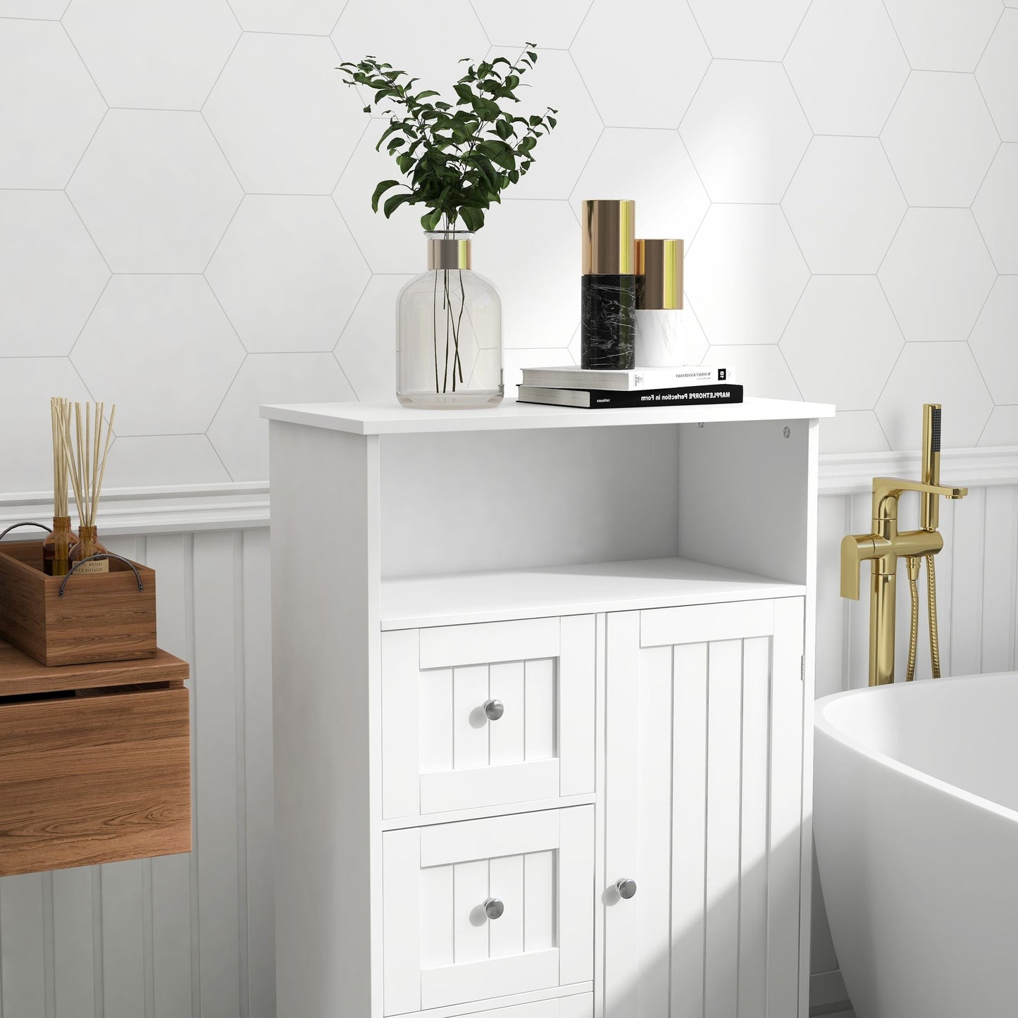 Bathroom standing storage cabinet with 3 drawers and 1 door - White - DelightsDownSouth