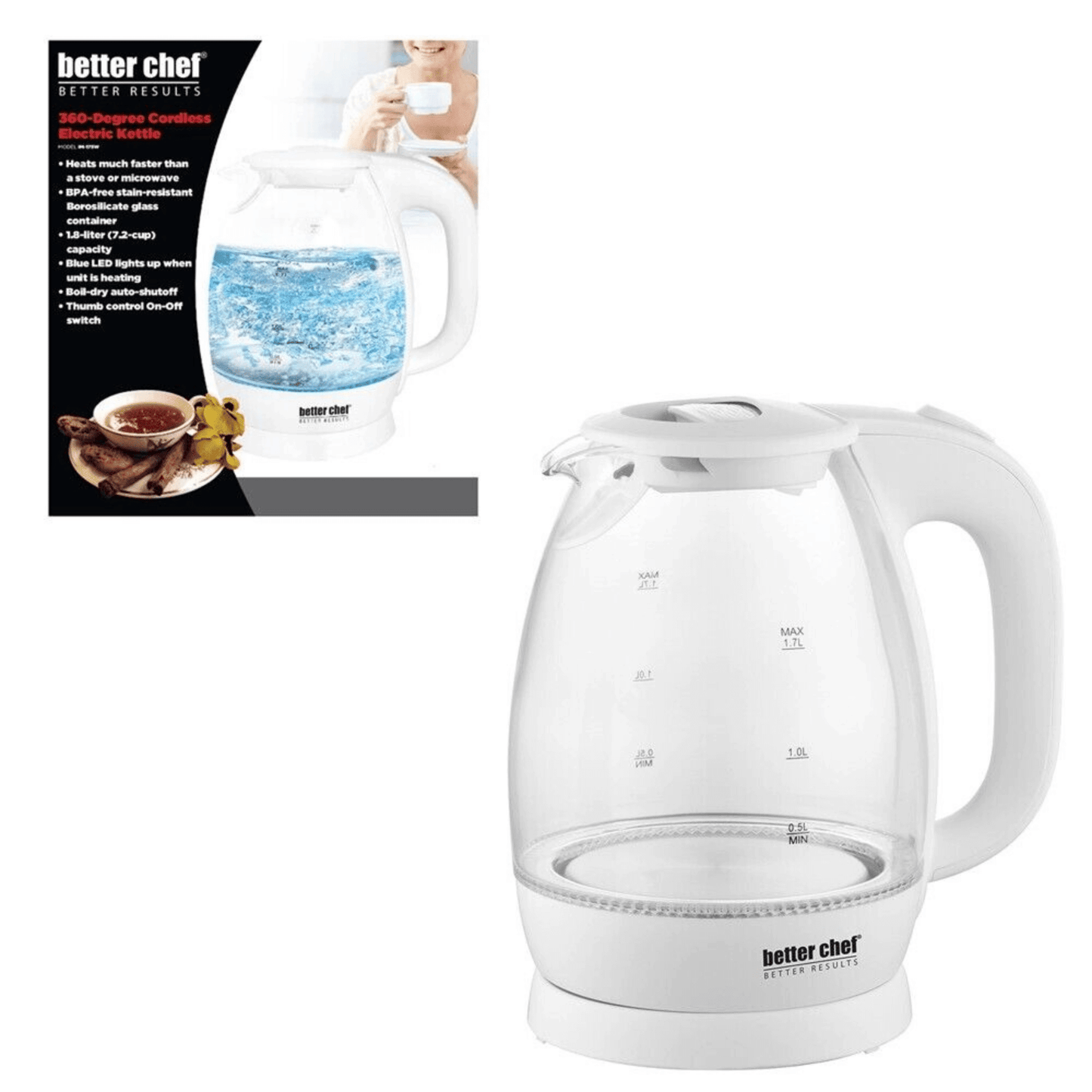 Better Chef 7 - Cup Cordless Electric Borosilicate Glass Kettle with LED Light - DelightsDownSouth