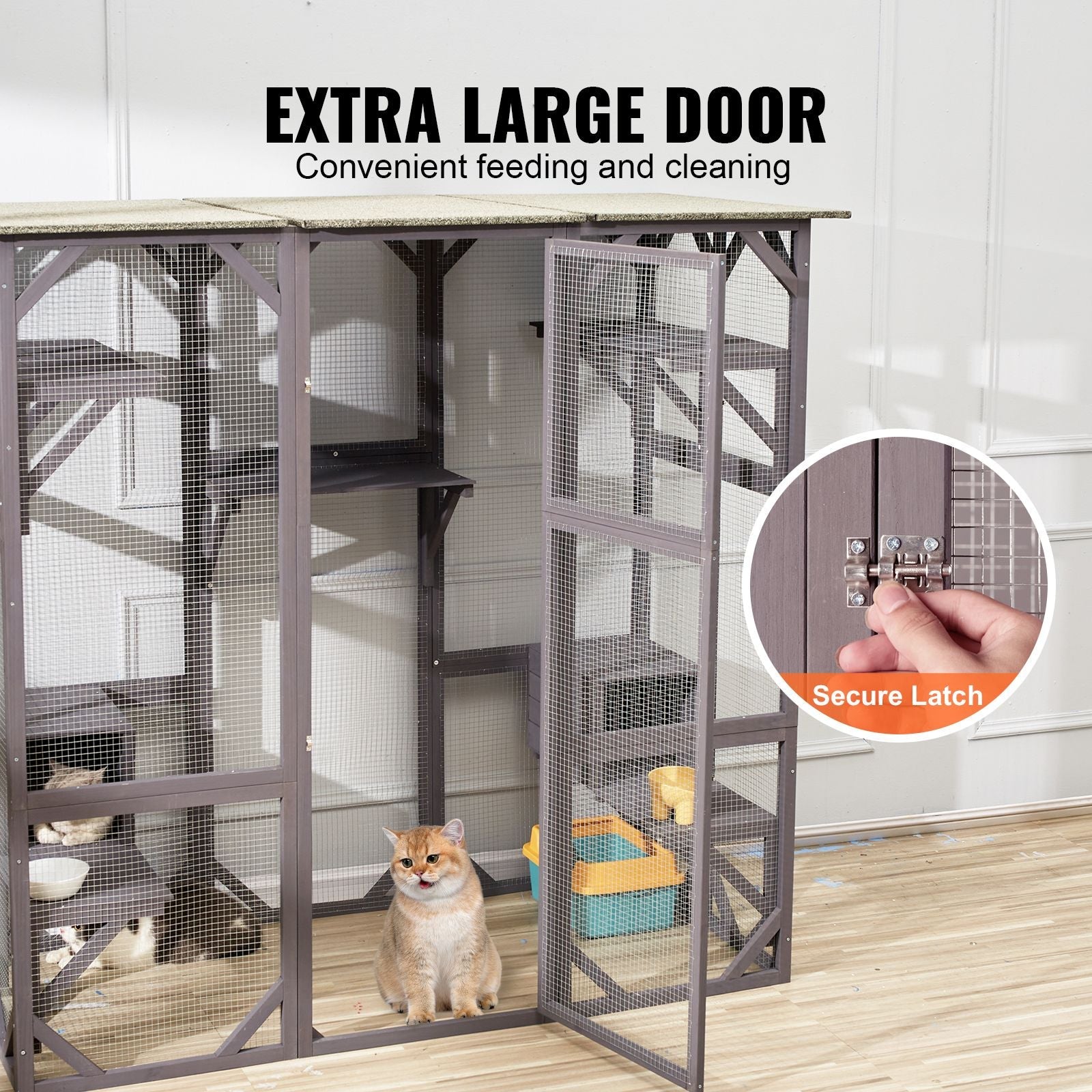Cat House Outdoor, 7 - Tier Large Catio, Cat Enclosure with 5 Platforms, 2 Resting Boxes & Large Front Door, 71.2 x 34.6 x 66.5 inch - DelightsDownSouth